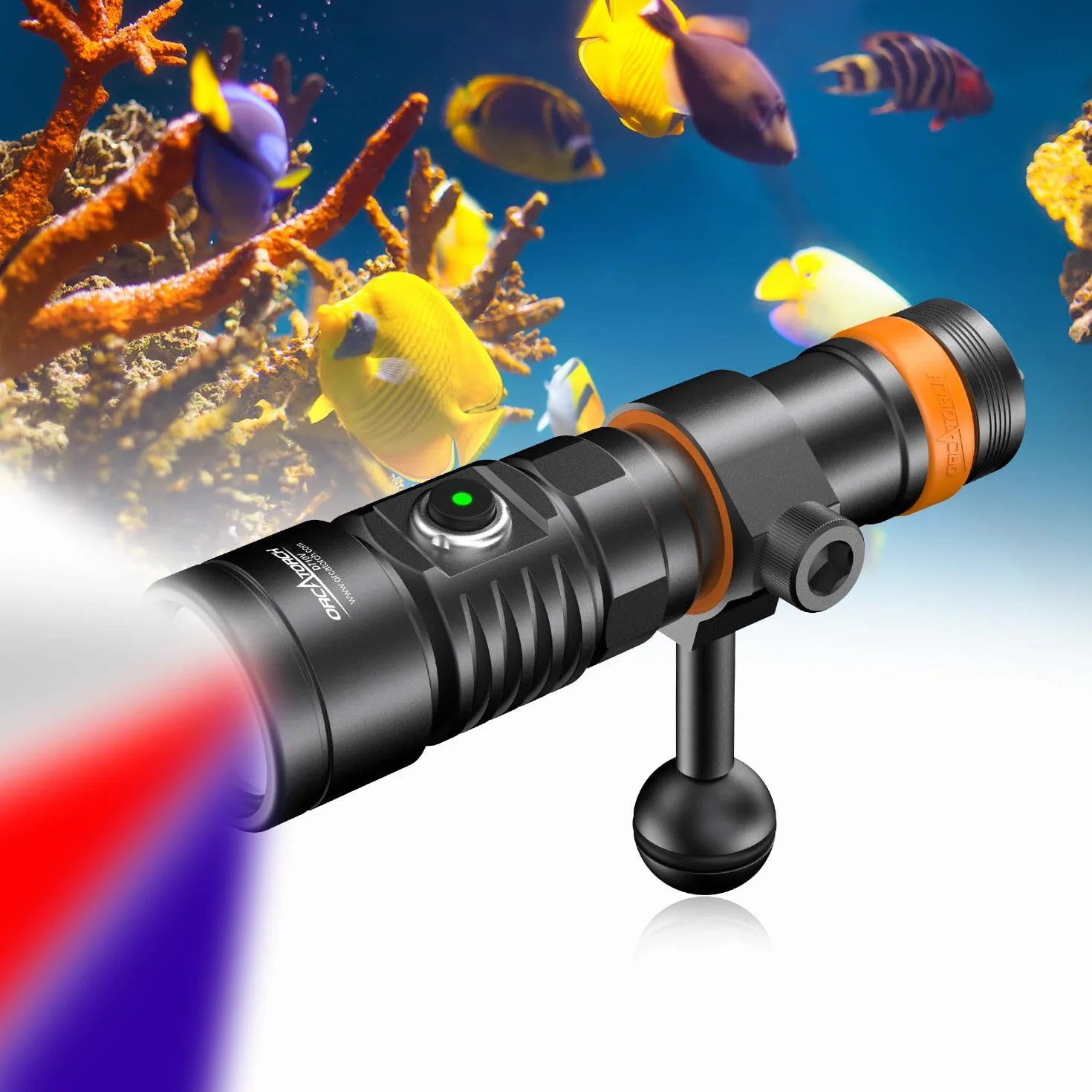 ORCATORCH D710V MK2 Torcia Subacquea, 2300 lumen Luci subacquee 3in1 (Bianca +UV+Rossa) per Fotografia e Video Subacquei, IP68 Impermeabile, per 150M Immersioni Notturne, Wreck, Campeggio