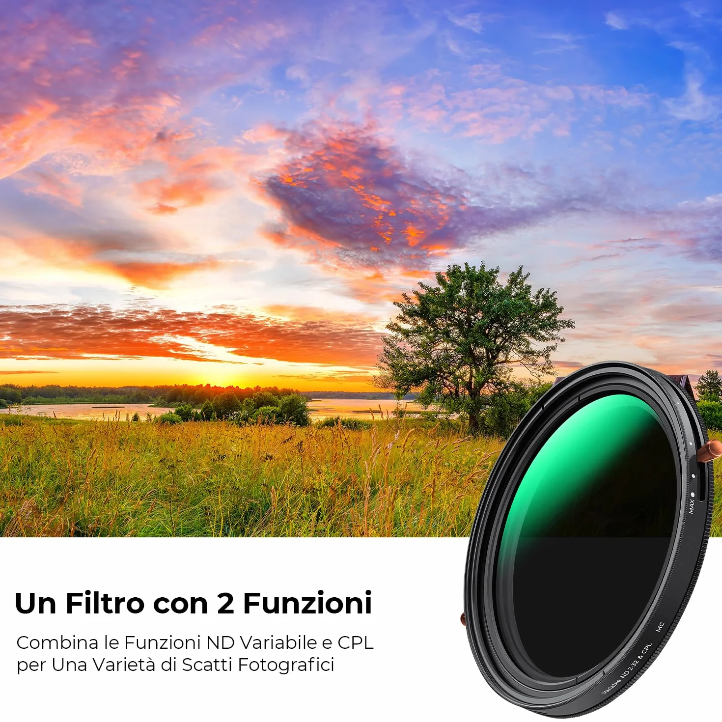 K&F CONCEPT 49mm Filtro Variabile ND2-32 & Polarizzatore 2 In 1, Filtro Densità Neutra ND2-32 & CPL in Vetro Ottico 24 Strati Nano Rivestimento (Nano-D Serie)