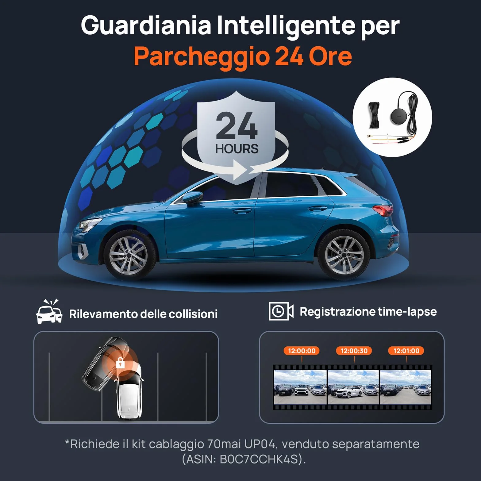 70mai Dash Cam Auto A510 Full-HD 1944P Doppio Dashcam con GPS e WiFi, Visione Notturna, Registrazione in Loop, Modalità Parcheggio 24H, Controllo Tramite App, Massimo 256GB