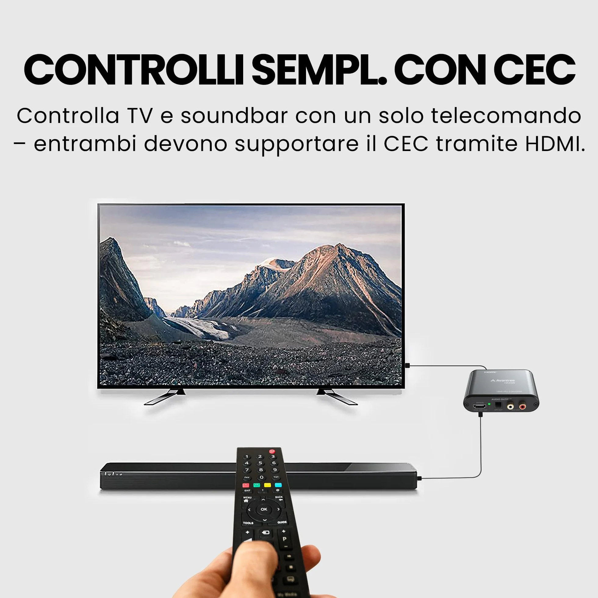 Avantree HAX06 – Estrattore audio HDMI ARC con passthrough per uso simultaneo con TV, soundbar e cuffie, uscite ottiche e RCA