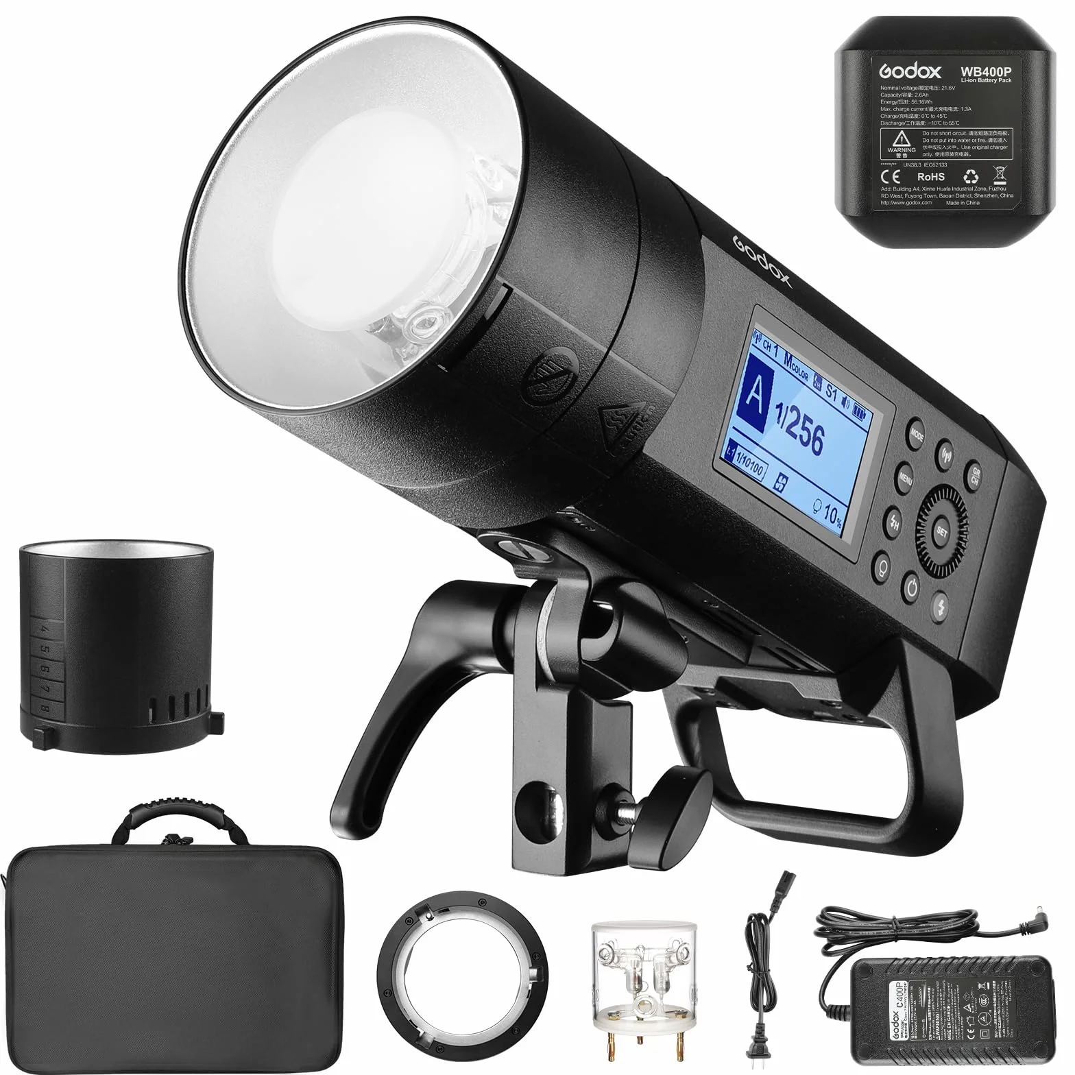 Godox AD400Pro 400W GN72 TTL 1/8000s HSS 2.4G X Sistema All-in-One Flash Speedlite Strobe Light, funzionamento a batteria, 390 Full Power Pops, Tempo di riciclaggio 0,01-1s