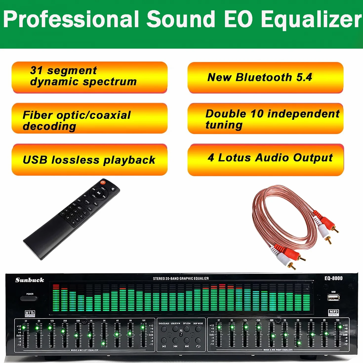 Equalizzatore Digitale a 31 Bande, EQ Grafico Stereo, Analizzatore Di Spettro Musicali, Decodifica Audio Digitale Coassiale Ottica Coassiale, Riduzione Del Rumore, Per Lo Studio Di Registrazione
