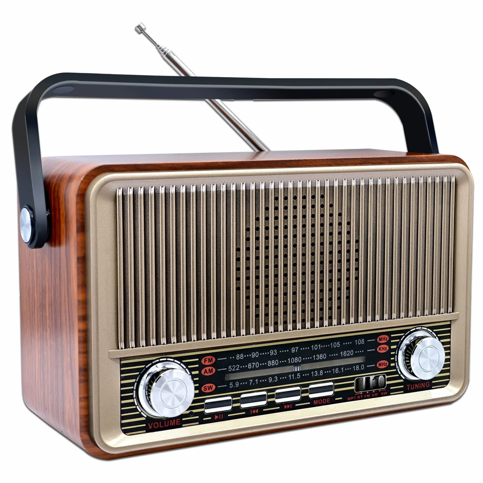 SENTASI Radio Portatile Bluetooth 5.0 Vintage Retro con Batteria 1200 mAh AM/SW/USB/TF