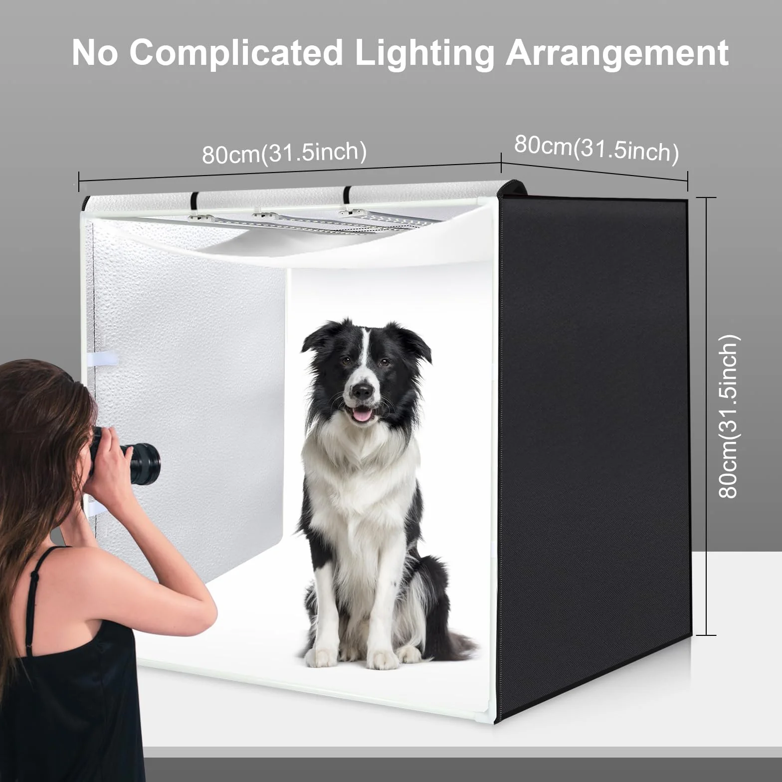 PULUZ Scatola fotografica 80 x 80 cm, 32 pollici, professionale dimmerabile, con 3 strisce luminose mobili, 234 luci LED da 90 W e 4 backdrops in PVC, per grandi fotografie di prodotti