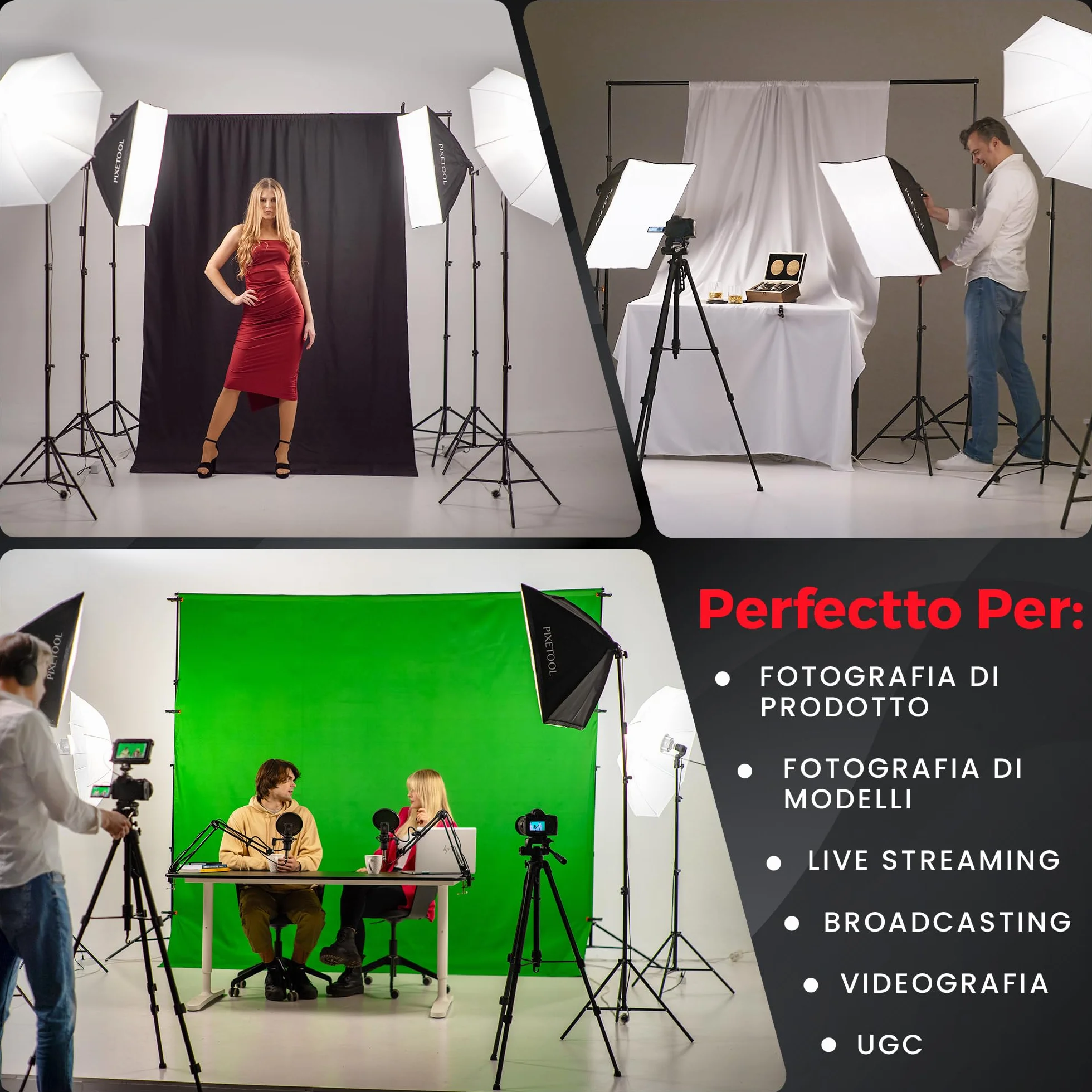 Set Studio Fotografico - Softbox - Green Screen Con Supporto (3m x 3m) - Fondale fotografica - Godox – Lampada - Sfondo - Luce Fotografiche Per Video Foto - Fotografia Streaming Giochi Gaming