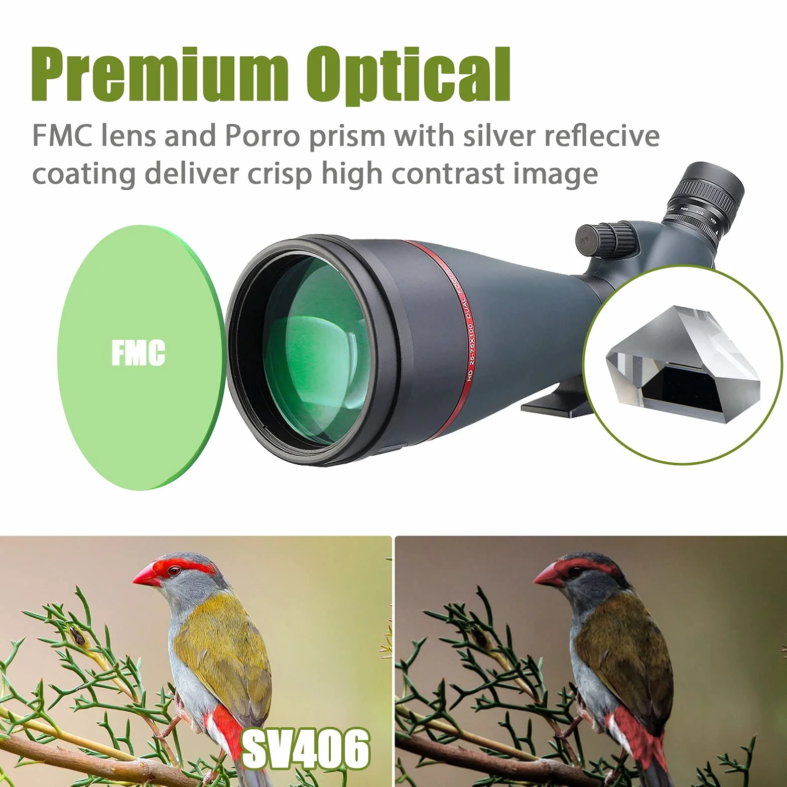 Svbony SV406 Spotting Scope 25-75x100, Prisma con Rivestimento Porro FMC a Doppia Messa a Fuoco, Cannocchiali Angolati Impermeabili HD per Astronomia Luna Birdwatching Scenario della Fauna Selvatica