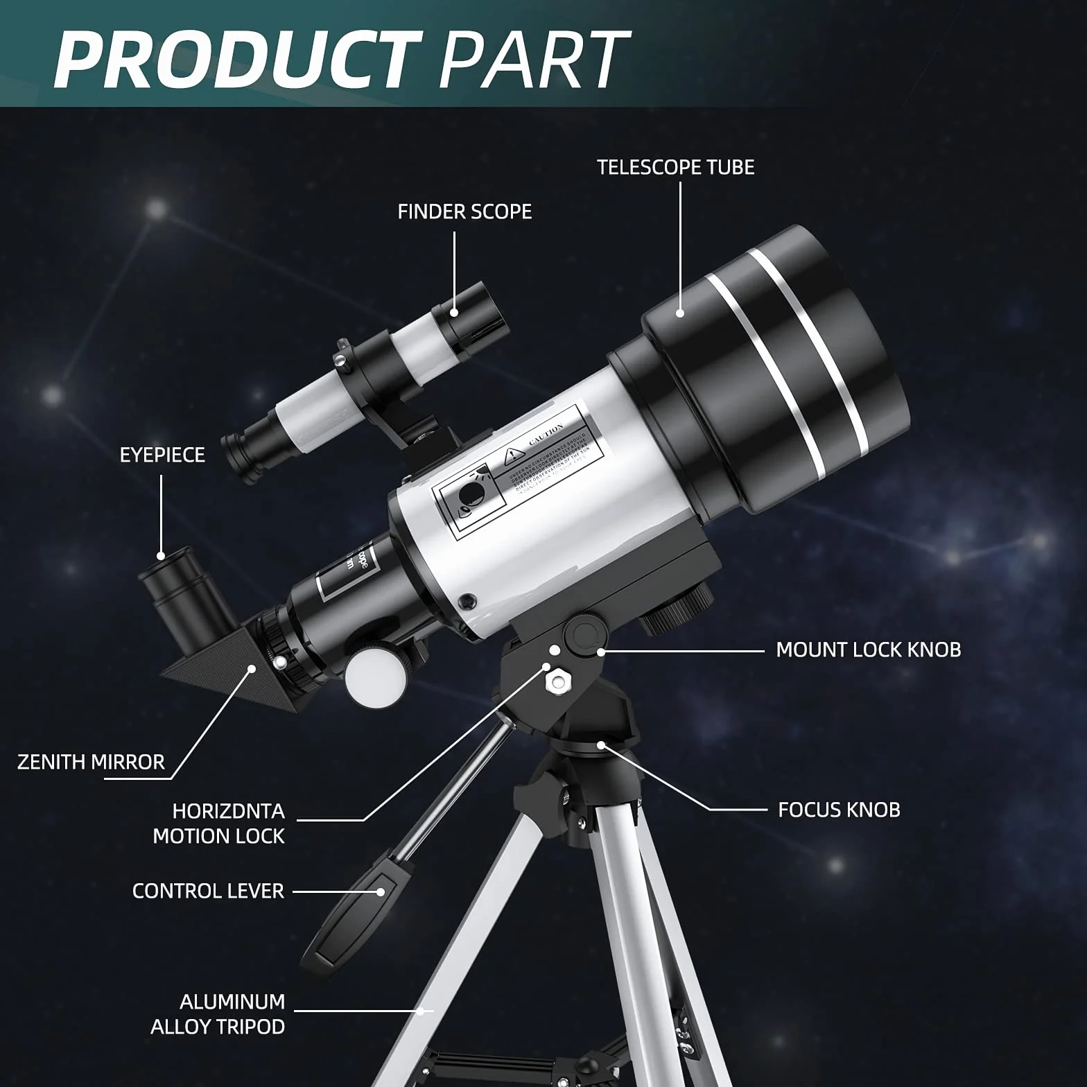 Telescopio refractor de 70 mm de apertura de 400 mm para principiantes de astronomía, telescopio refractario de alta potencia con trípode, revestimiento múltiple