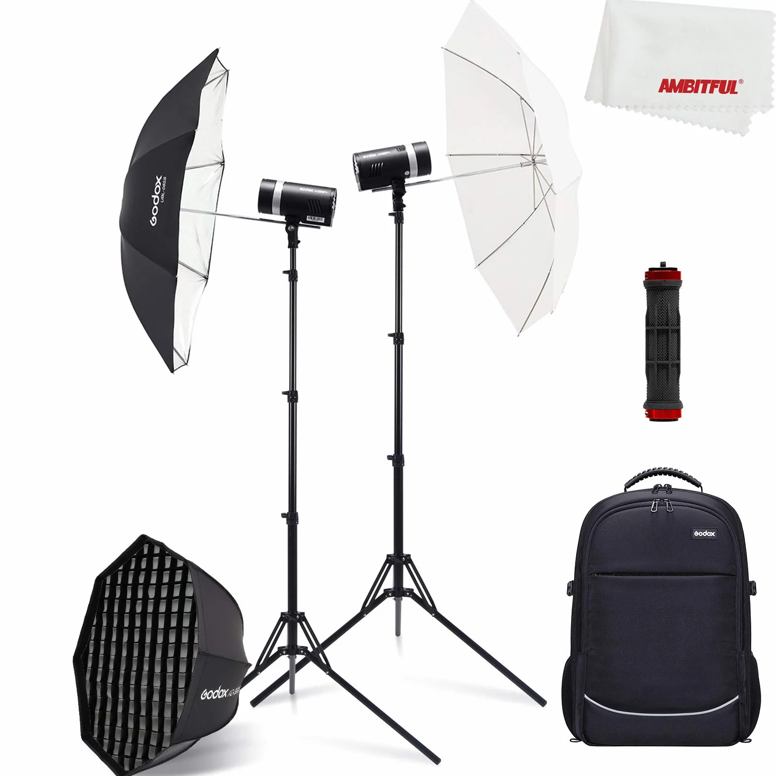 Godox AD300Pro, AD300 PRO, Kit zaino con 2 flash 300W 2,4G, TTL 1/8000 HSS, 0,01-1,5 sec: tempo di ricarica; 320 a piena potenza con batteria al litio da 2600 mAh.