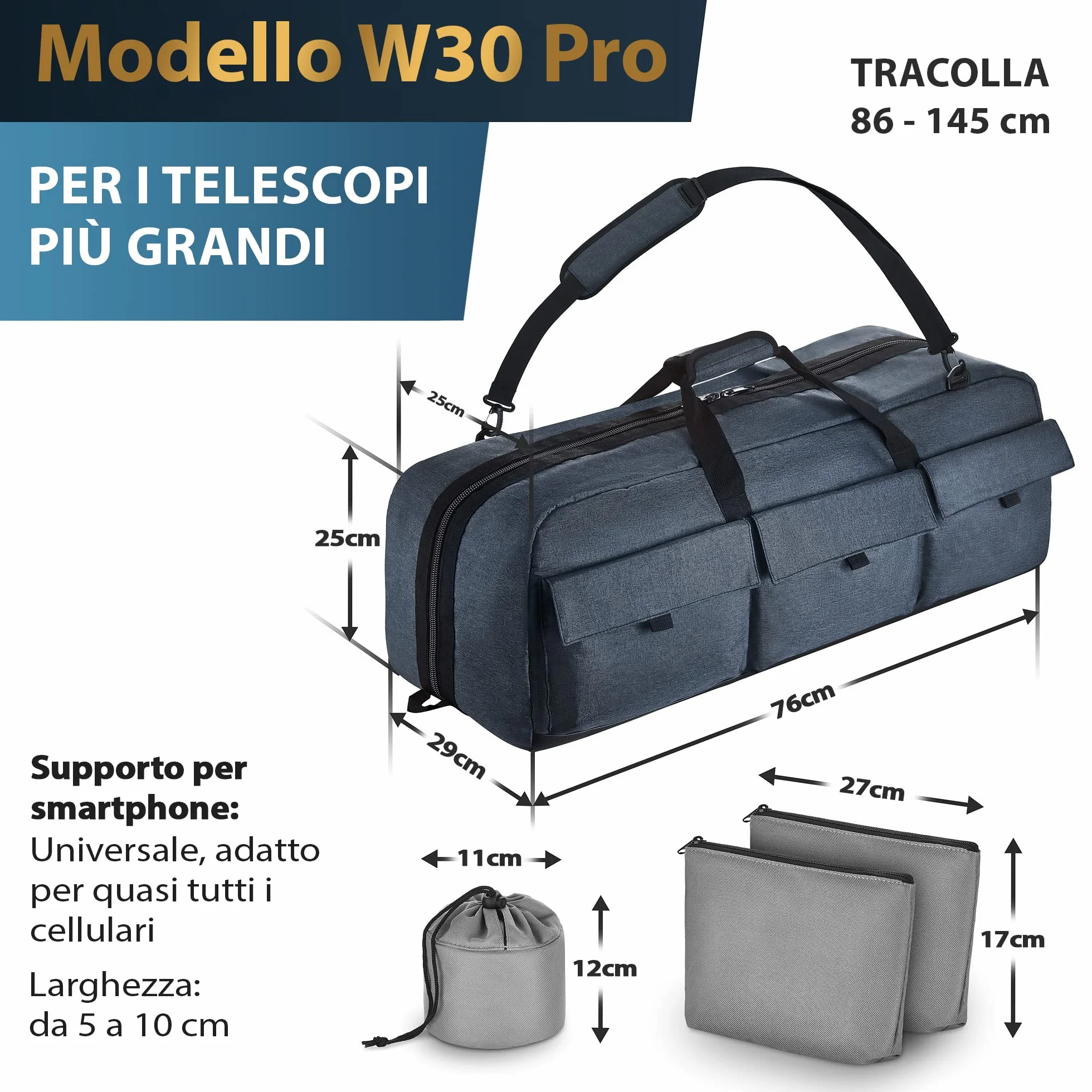 Borsa telescopio multiuso – Custodia imbottita per trasporto, tracolla regolabile e spazio extra – Idrorepellente – Compatibile con telescopi Celestron (76x29x25 cm)