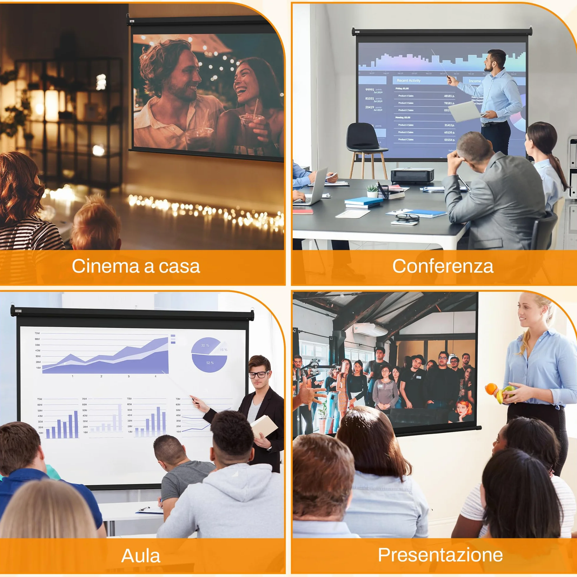 HOMCOM Telo Proiettore Motorizzato da 100 Pollici 4K HD Formato 4:3, Schermo Proiettore Motorizzato Elettrico Antirughe con Telecomando, Telo Videoproiettore per Casa, Cinema, Ufficio, Home, Nero