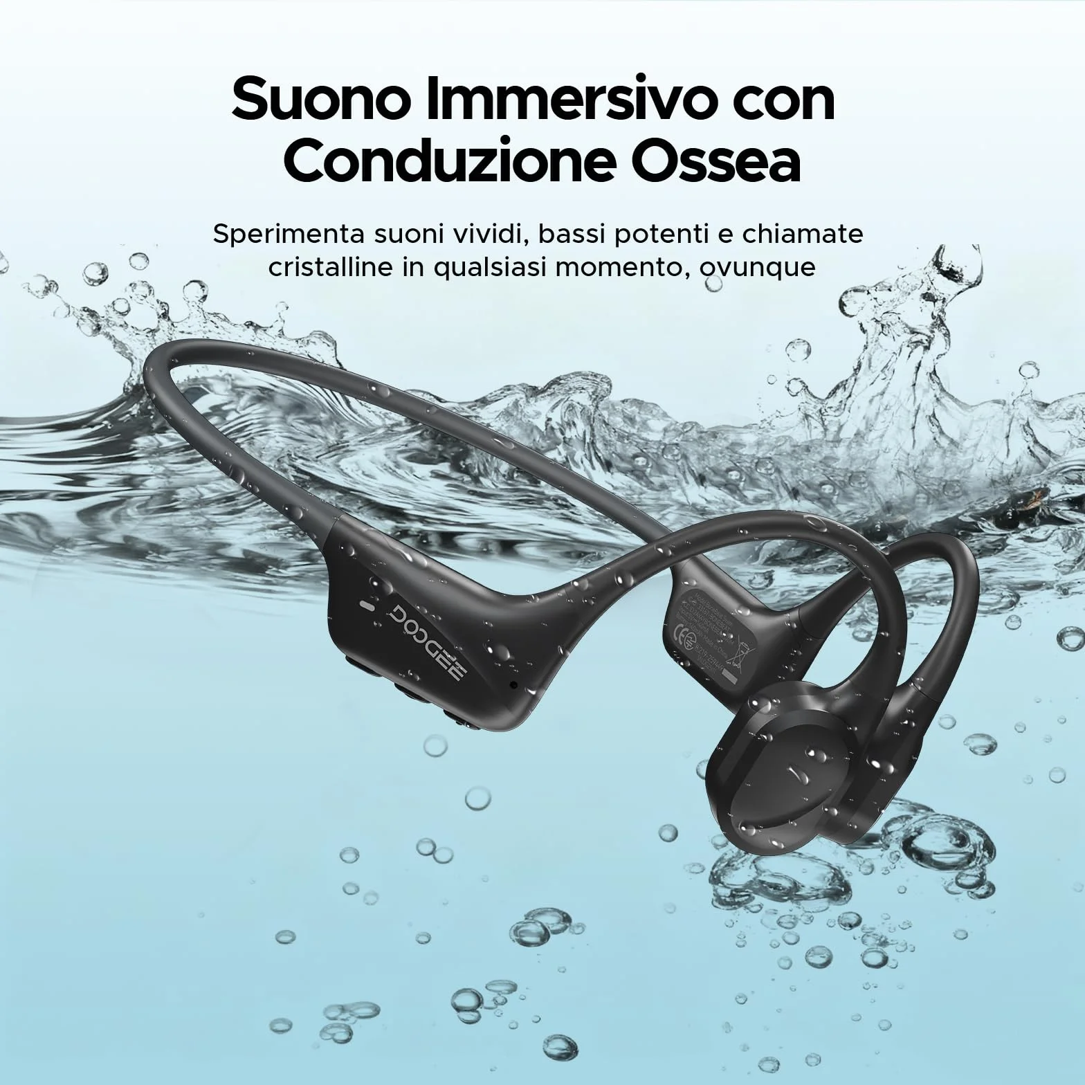 Cuffie Conduzione Ossea IP68 Impermeabili per Nuoto, Auricolari Sportive Bluetooth 5.4, MP3, 32GB, Comodo Silicone, Open-Ear per Corsa, Ciclismo, Palestra,Nero