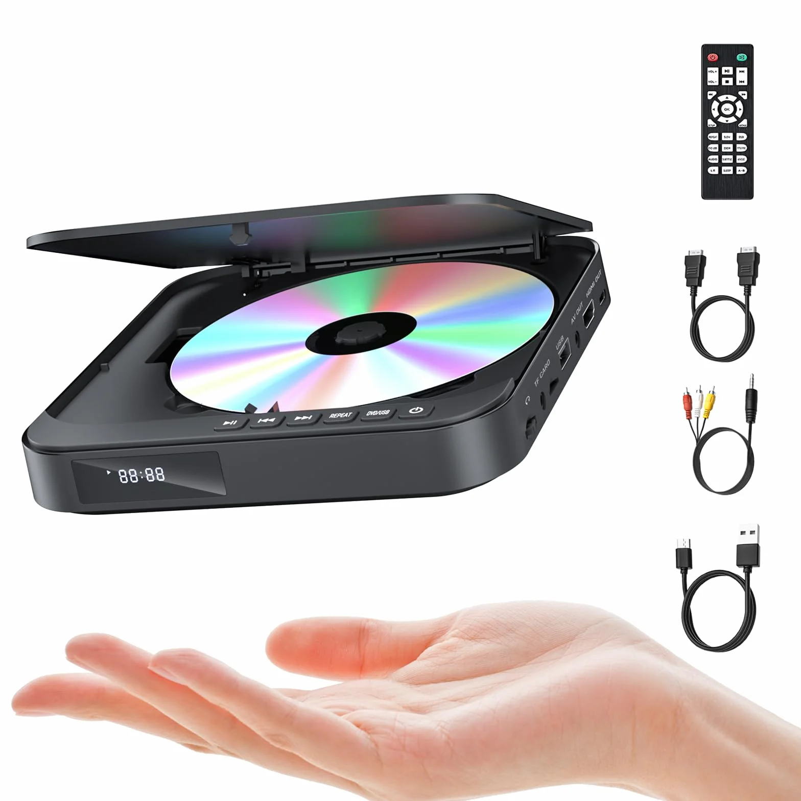 Lettore DVD per TV, Mini Lettore DVD HDMI HD 1080P con tutte le regioni, anti-shock, correzione degli errori, integrato PAL/NTSC e Telecomando