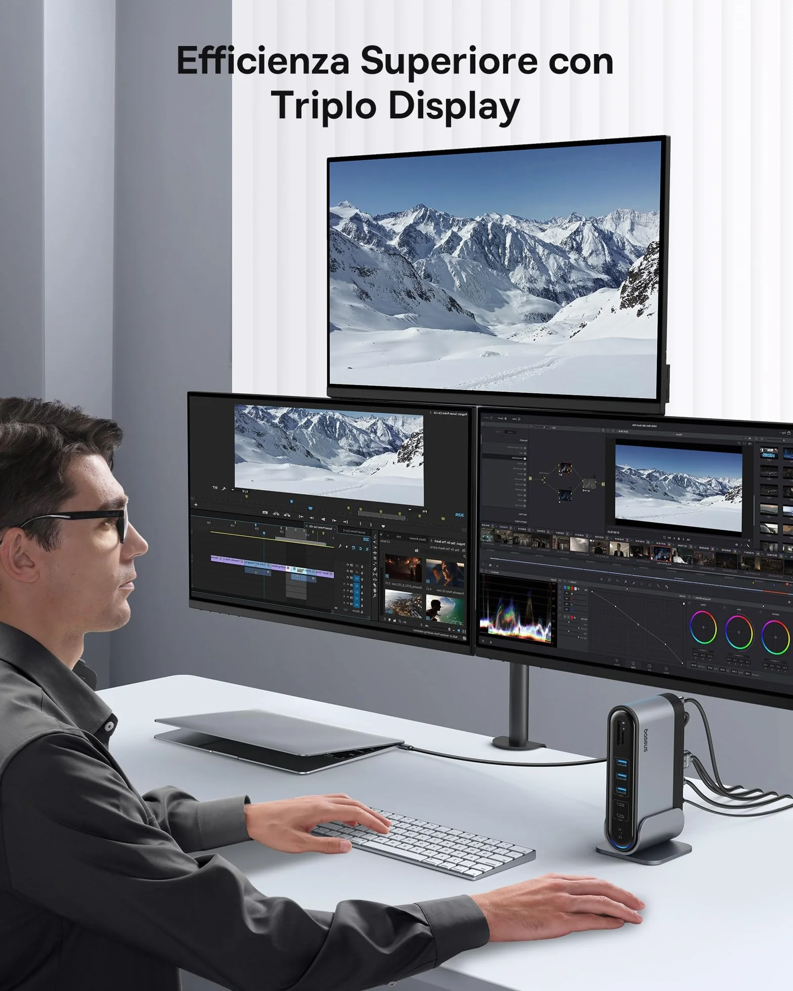 Baseus Docking Station 17 in 1 3 monitor 4K a 60Hz Adattatore con 2 HDMI, DisplayPort, 5 USB Data 3.0 5 Gbps, PD 100 W, Gigabit Ethernet per HP/Lenovo/Dell/MacBook/Surface Laptop