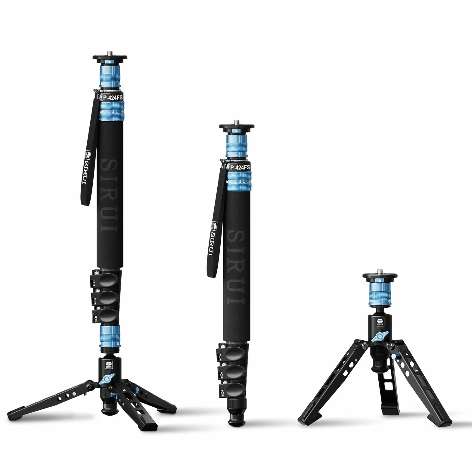 SIRUI P-424FS Monopiede in fibra di carbonio da 160 cm con piedini per fotografia reflex, monopiede fotografico professionale portatile a 4 sezioni per fotocamera, videocamera, carico massimo 12 kg