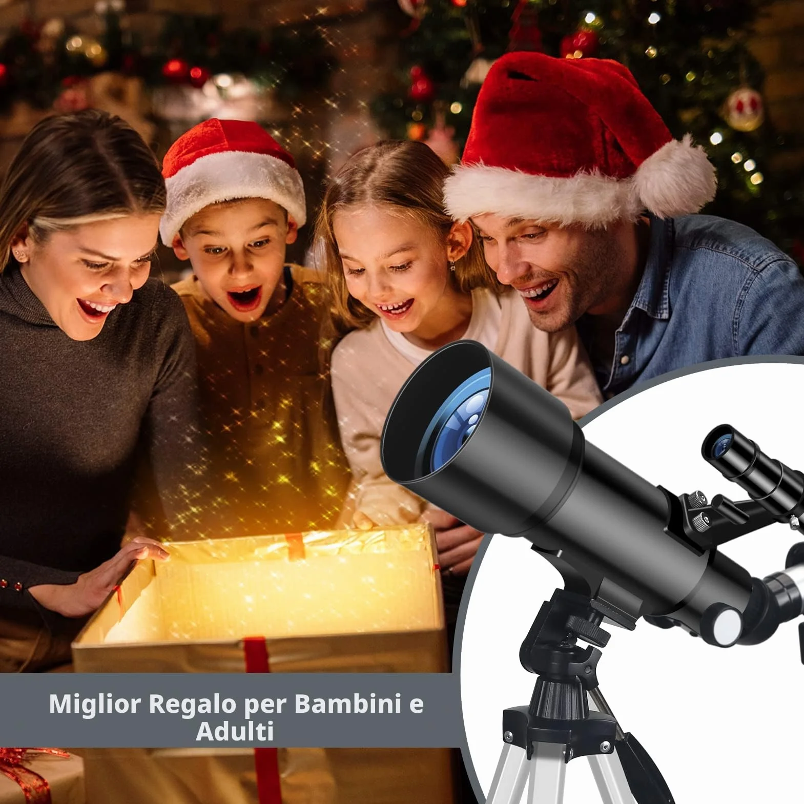 Telescopio, Astronomia Telescopio Professionale 70/400mm per Principianti con Cannocchiale 5 x 24 e Treppiede, Refrattori Telescopi per Bambini Adulti, per Luna Pianeta Guarda(Nero)