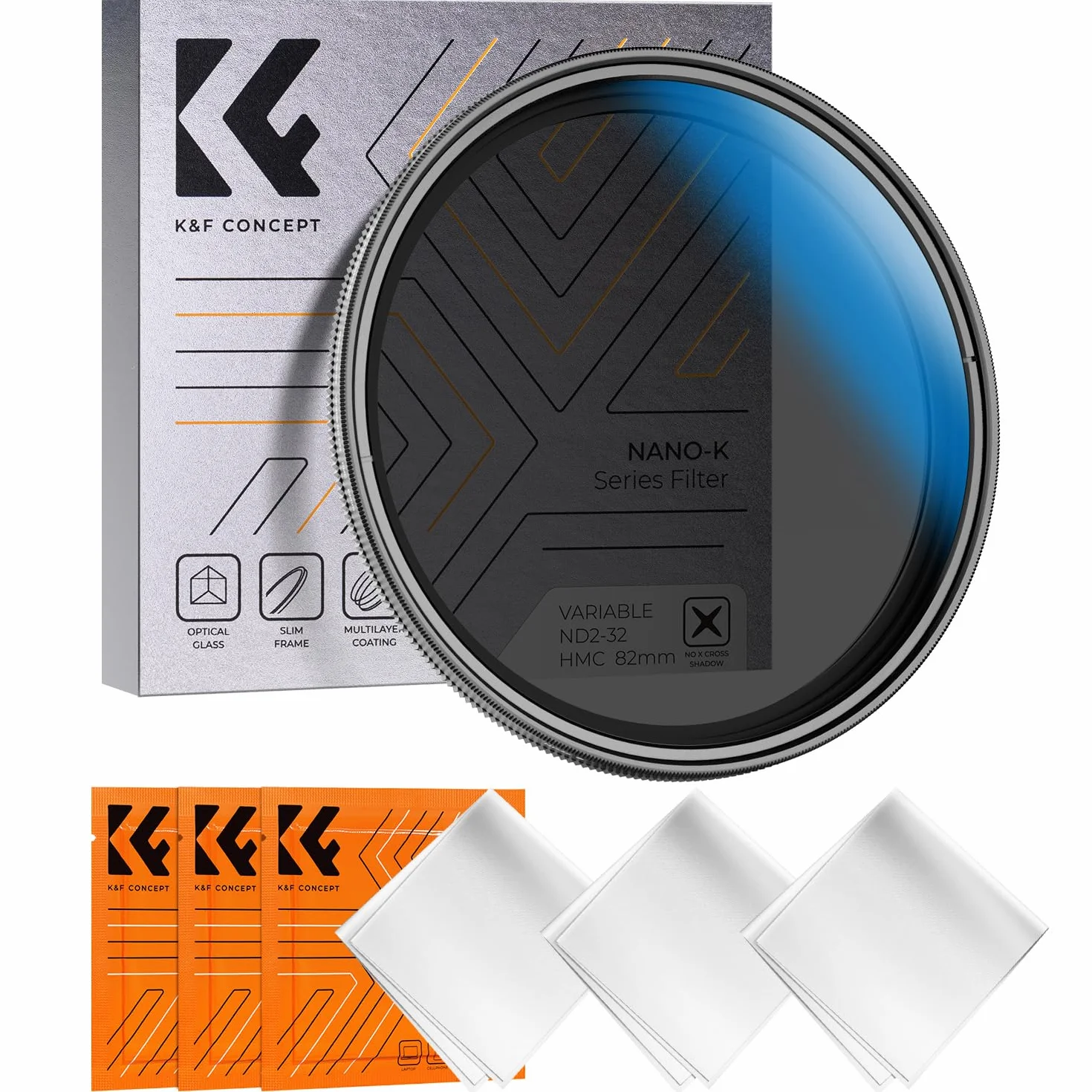 K&F CONCEPT Filtro Variabile ND2-32 (1-5 Stops) Filtro Densità Neutra di Vetro Ottico per Obiettivi 77mm con 3 Pezzi di Panno per Pulizia(Serie Nano-K)