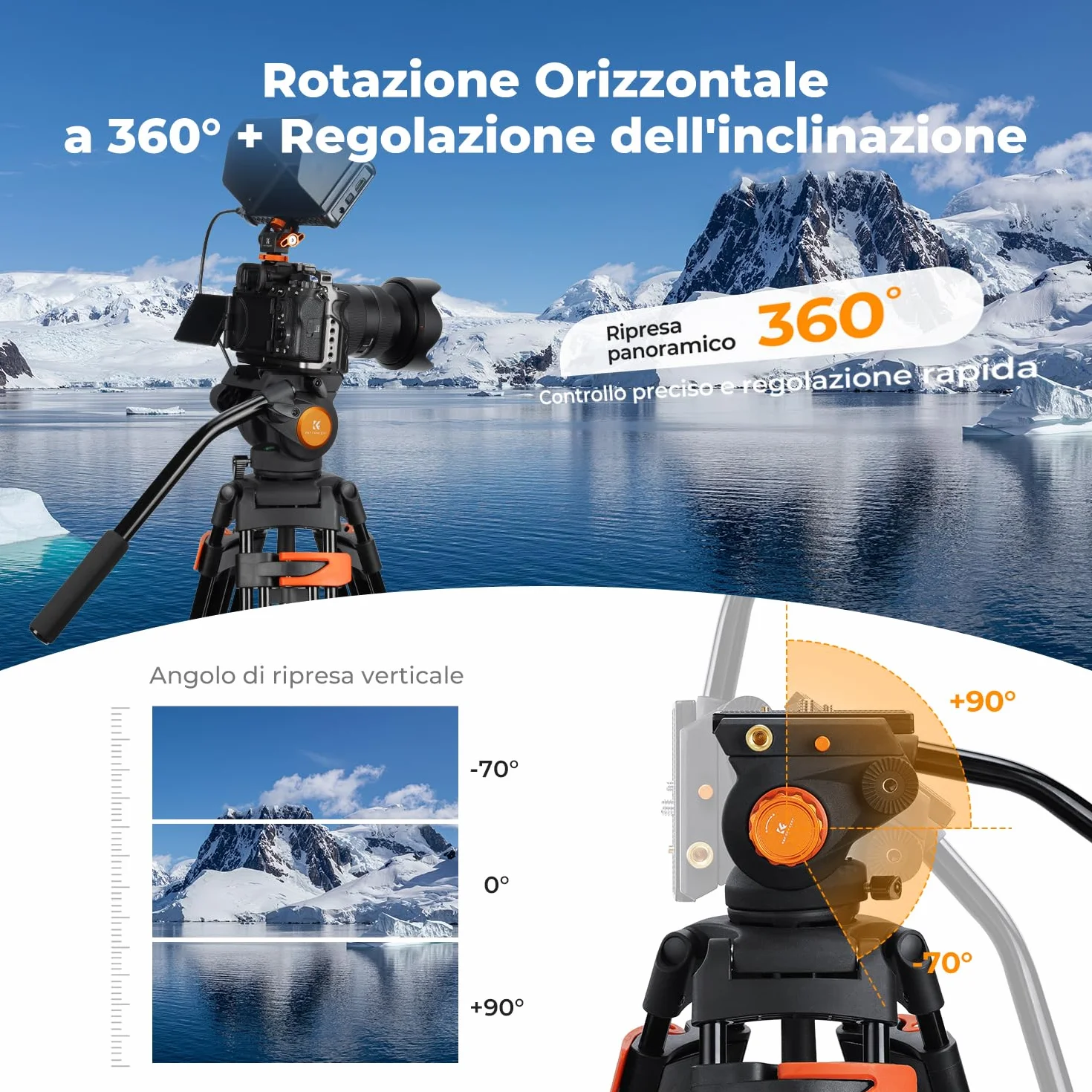 K&F CONCEPT Treppiede Video 202cm, Treppiede Fotocamera in Alluminio con Testa Fluida, Cavalletto Fotografico con Piastra a Sgancio Rapido, Compatibile con Viedocamera/DSLR Canon Nikon Sony, Max 8kg