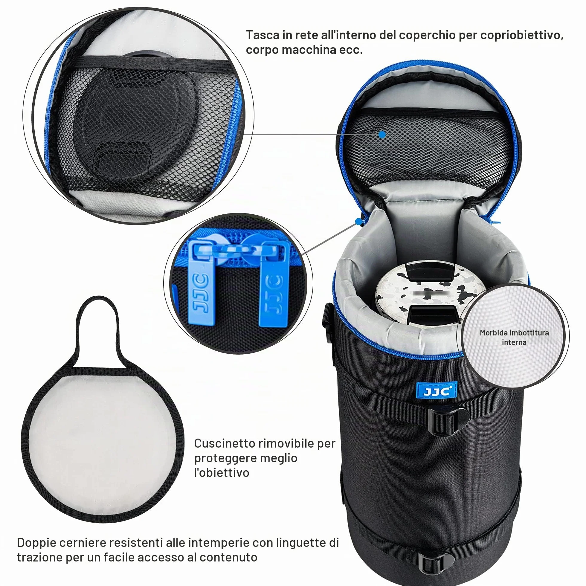 JJC Custodia per obiettivo Deluxe per Sony FE 200-600 mm F5,6-6,3G OSS, accessori per lenti impermeabili, custodia protettiva con tracolla e cuscino rimovibile, dimensioni interne 5,5 pollici x 14,5