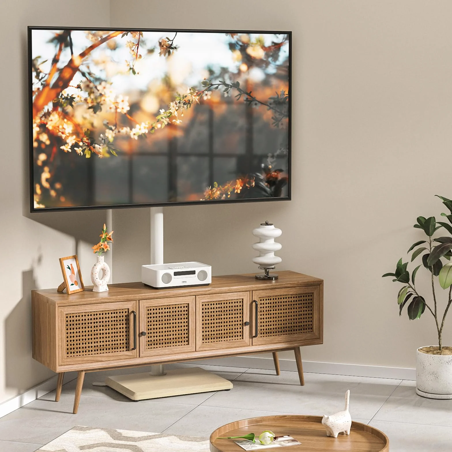 TVON Supporto da pavimento per TV da 32 a 60 pollici, alto con piedini di supporto, supporto angolare sottile per TV regolabile in altezza, supporto girevole per TV, max VESA 400 x 400 mm fino a 40 kg
