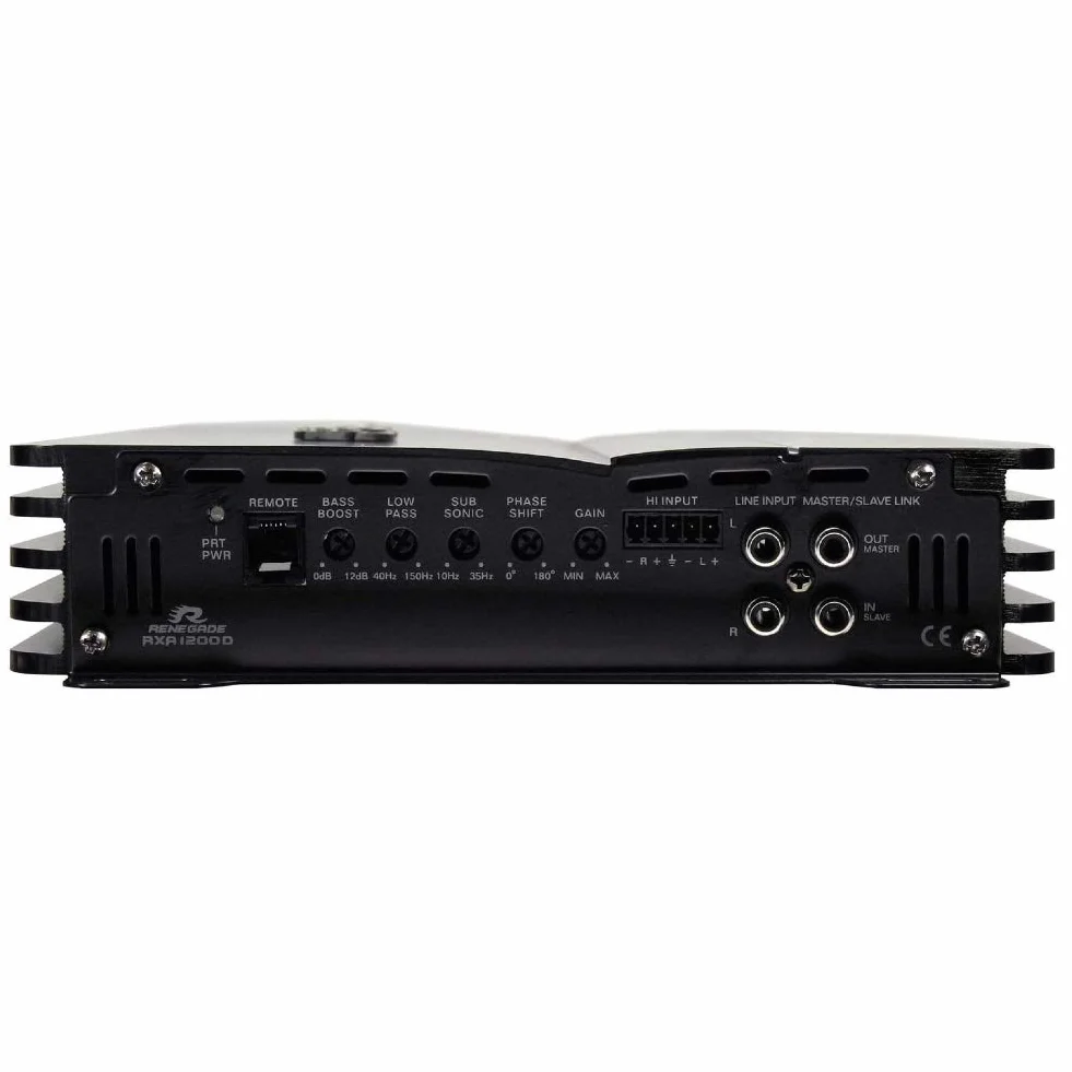 1 amplificatore RENEGADE RXA1200D RXA 1200 D monofonico classe d 1 canale 600 watt rms stabile a 1 ohm 1200 watt max, 1 pezzo + 3 adesivi
