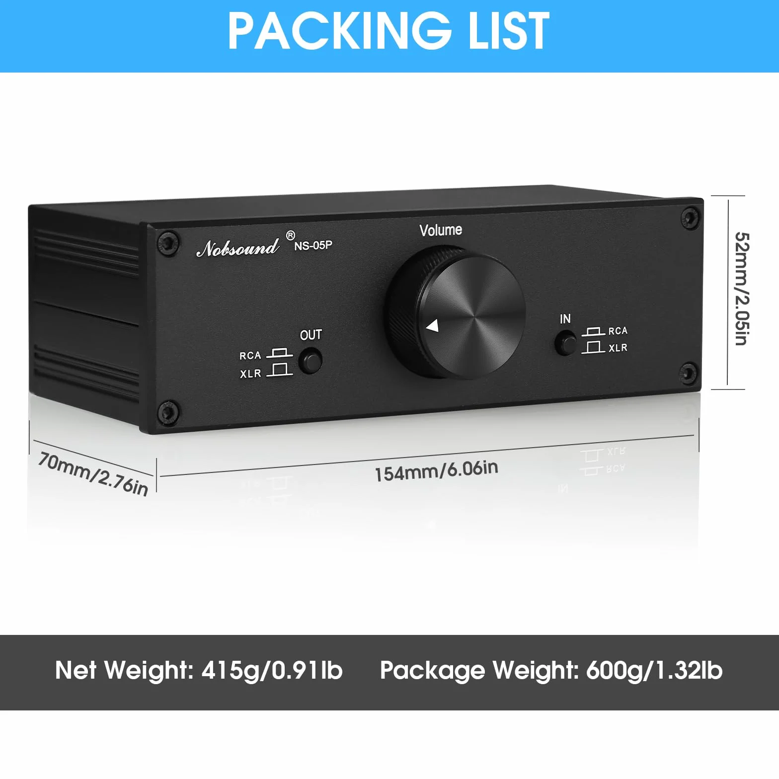 Nobsound Preamplificatore passivo mini bilanciato Single-Ended Hi-Fi Controllo volume XLR RCA