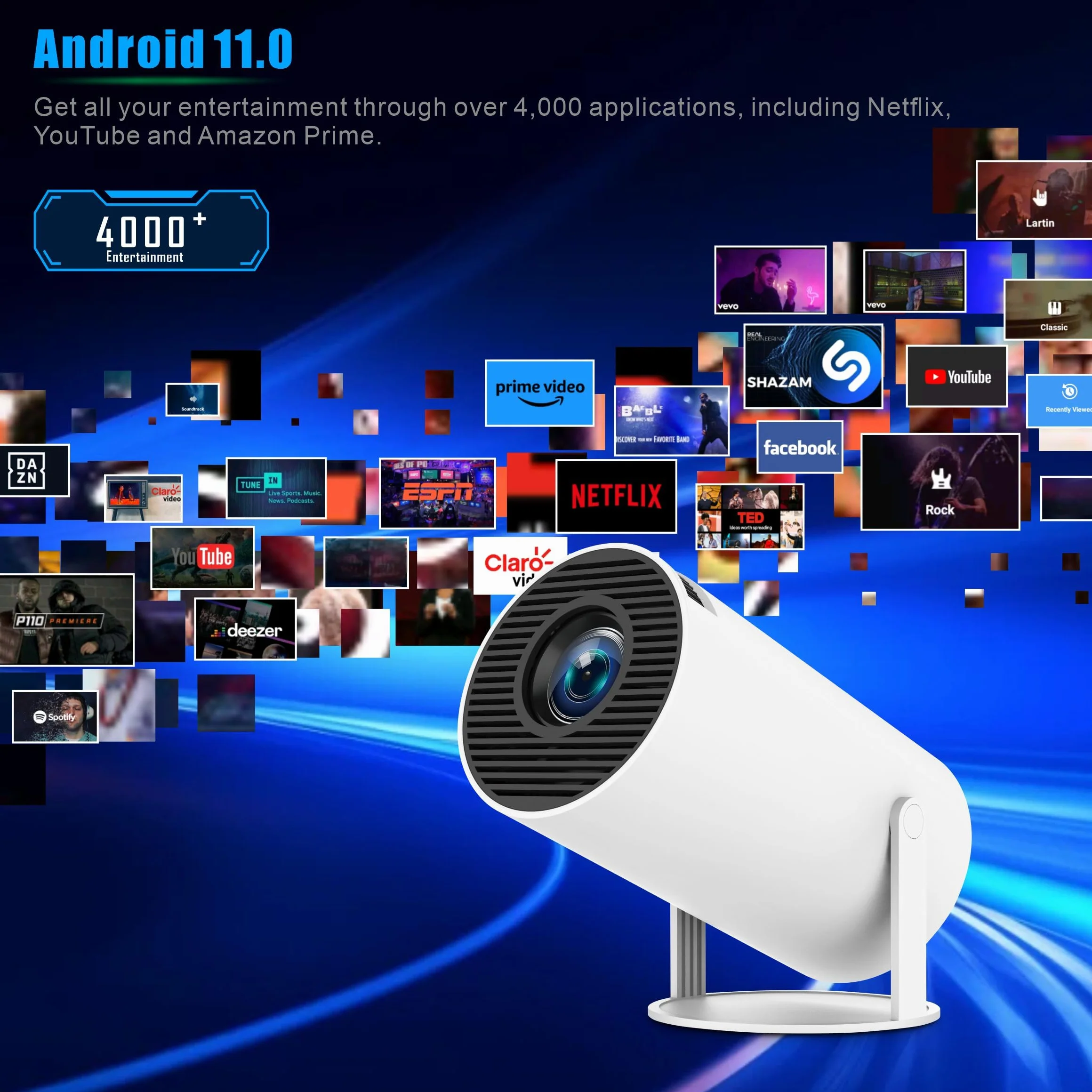 Proiettore 4K WiFi 6 BT5.2 Portatile Full HD con Keystone Rotazione 180° per Home Theater