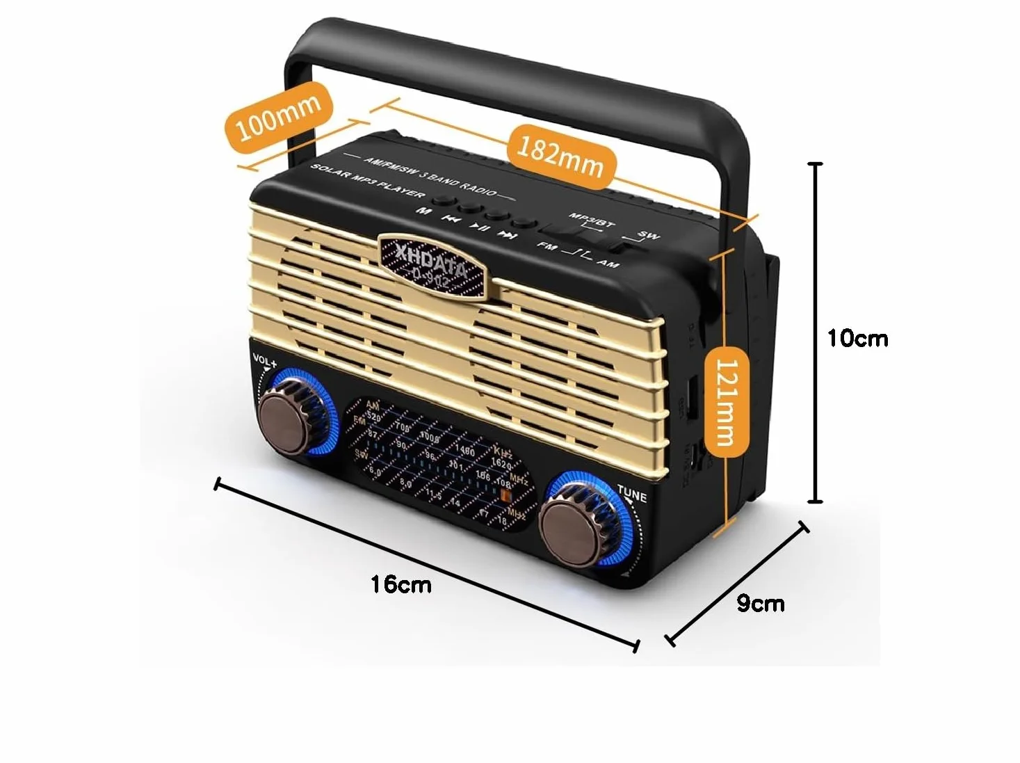 XHDATA D902 Radio Vintage Portatile Ricaricabile FM/AM/SW Tascabile Bluetooth MP3 Player