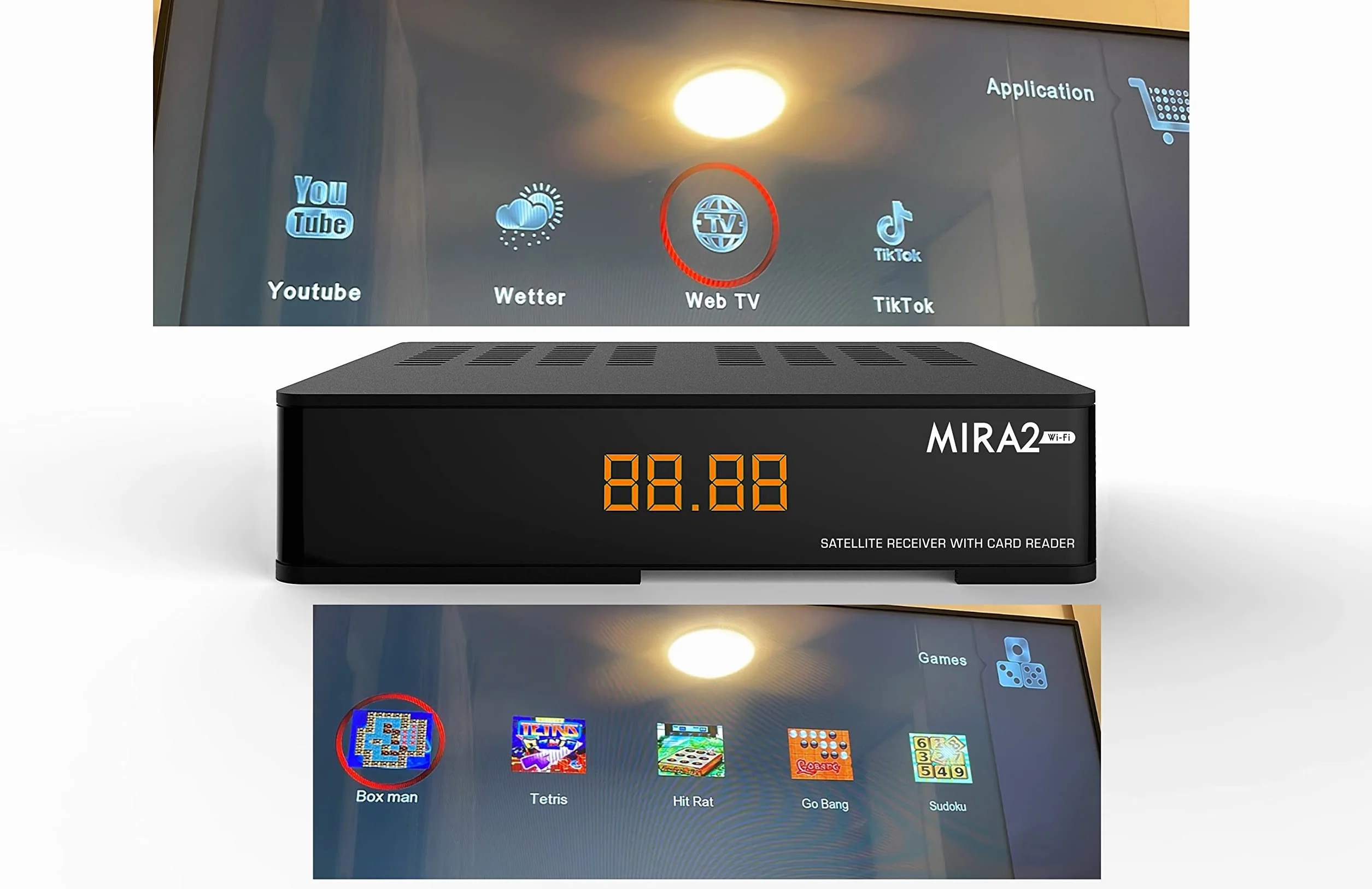 Amiko MIRA3 - Ricevitore satellitare HD con funzione di registrazione, slot per schede, Timeshift, HDMI, PVR, USB, WiFi, AAC-LC, SCART, coassiale, ricevitore satellitare HD per satelliti