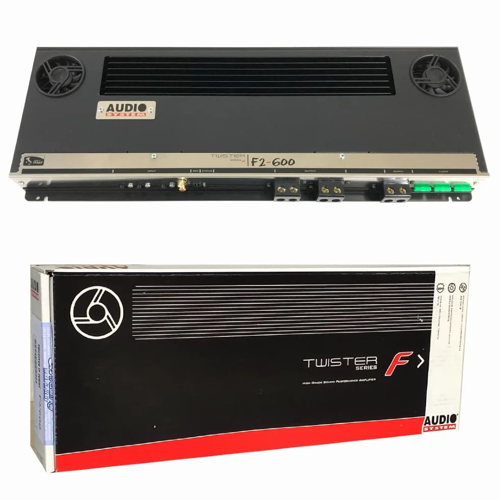SPEAKER, 1 amplificatore stereo compatibile con AUDIO SYSTEM F2-600 F2 600 2 canali classe ab 2 x 460 watt rms a 2 ohm 3000 watt max spl cofano auto, 1 pezzo
