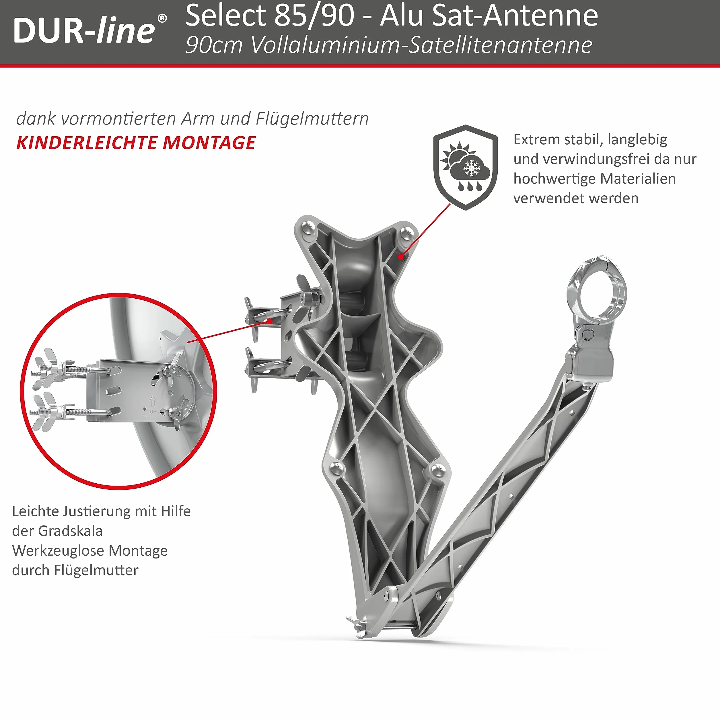 DUR-line Select - Parabola satellitare in alluminio, 75 cm/80 cm