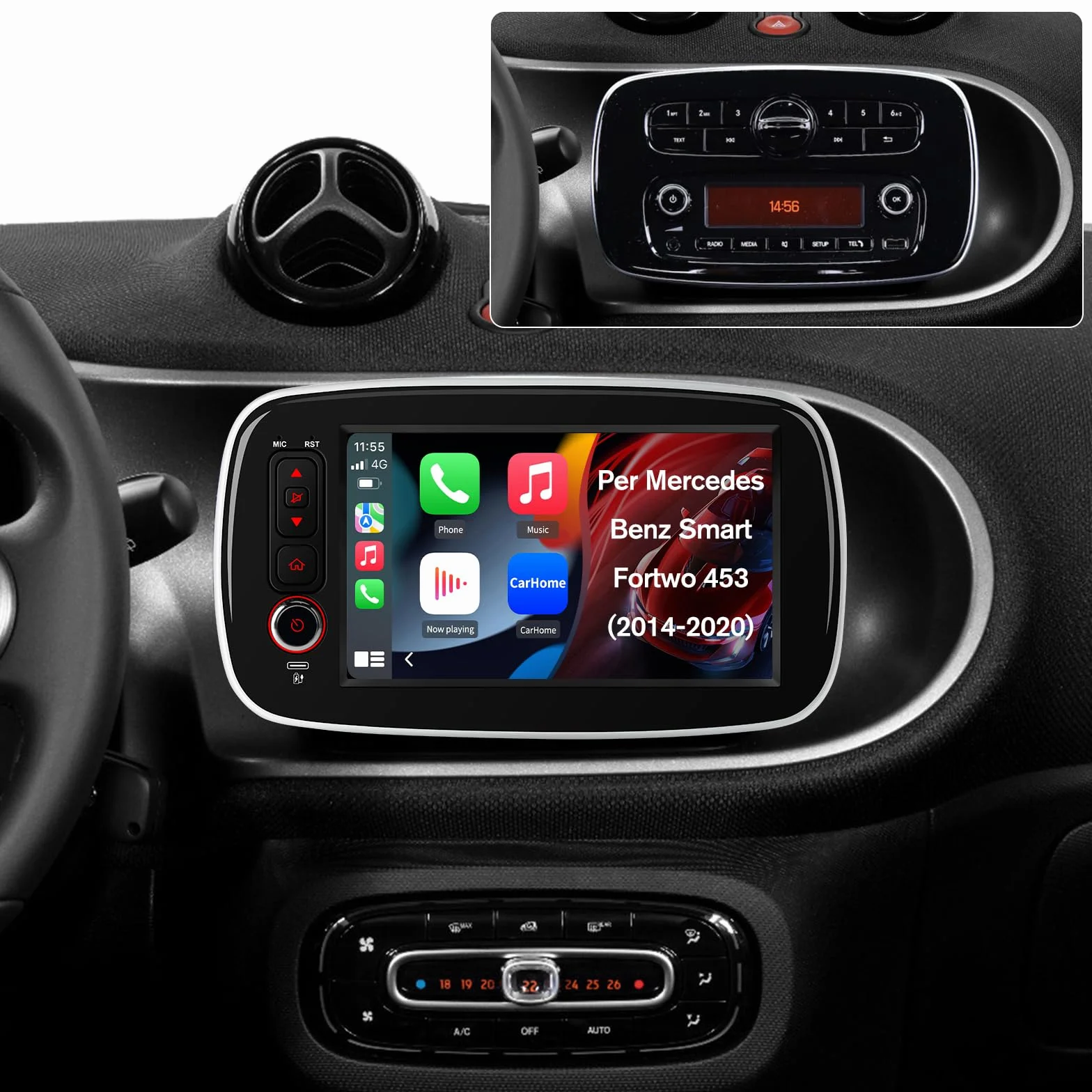 Android 15 Autoradio CarPlay Android Auto per Mercedes Benz Smart 453 Fortwo 2014-2020, 8 Pollici Car Radio con Bluetooth FM RDS Comandi al volante