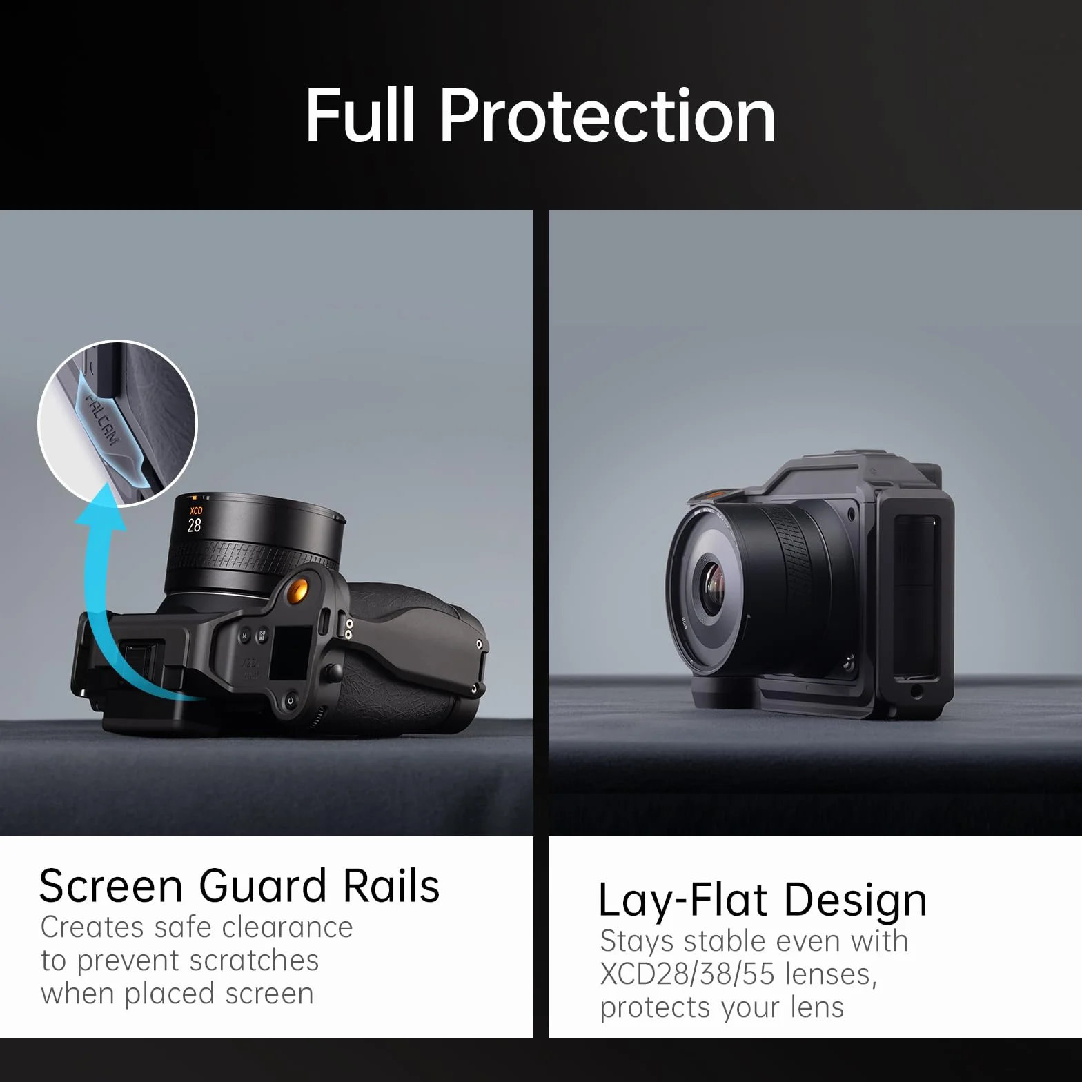 FALCAM Gabbia per Fotocamera in Lega di Alluminio Compatibile con Hasselblad X2D X2D II, Gabbia Protettiva in Alluminio 6061 con L-Plate Arca Modulare, Slot Compatibile AirTag, Design Lay-Flat, Montag