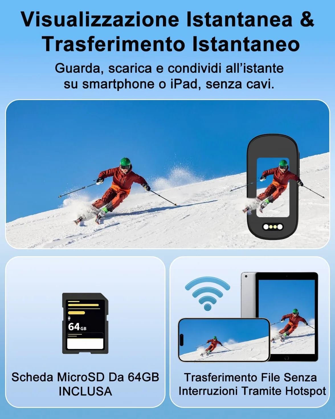 Action Cam, Body Cam 4K 64 GB, POV Camera Impermeabile IP65, Action Camera con Batteria da 1200 mAh, Compatta per Vlogging, Perfetta Come Telecamera Moto Casco, Telecamera Sci