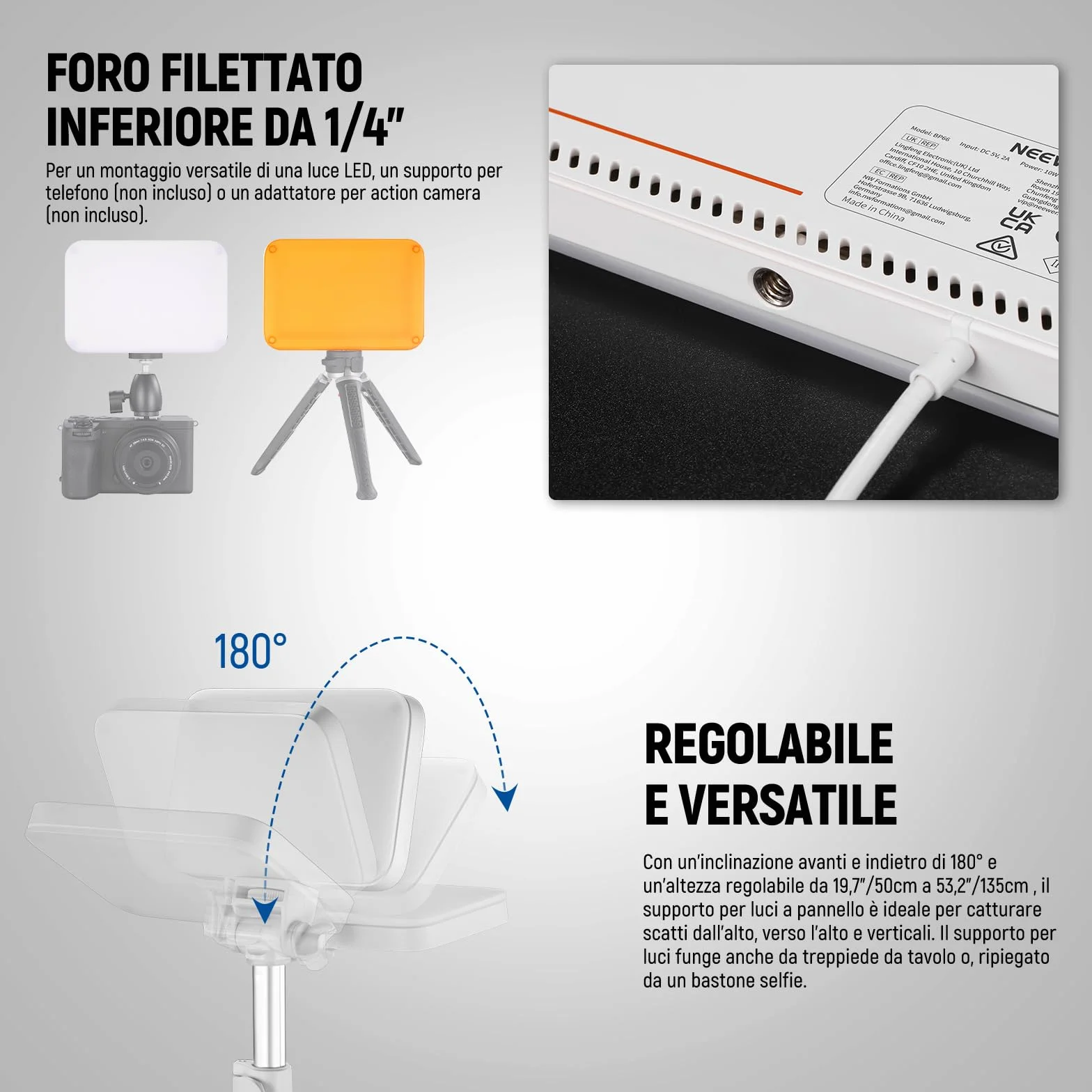 NEEWER BASICS Kit Luce Video a Pannello LED, 2pz Luci Fotografiche da Studio Portatile Dimmerabile Bicolore con Stativo e Filtro, 3200K-5600K CRI 95 750lux per Foto Video Streaming Live, Bianco, BP66