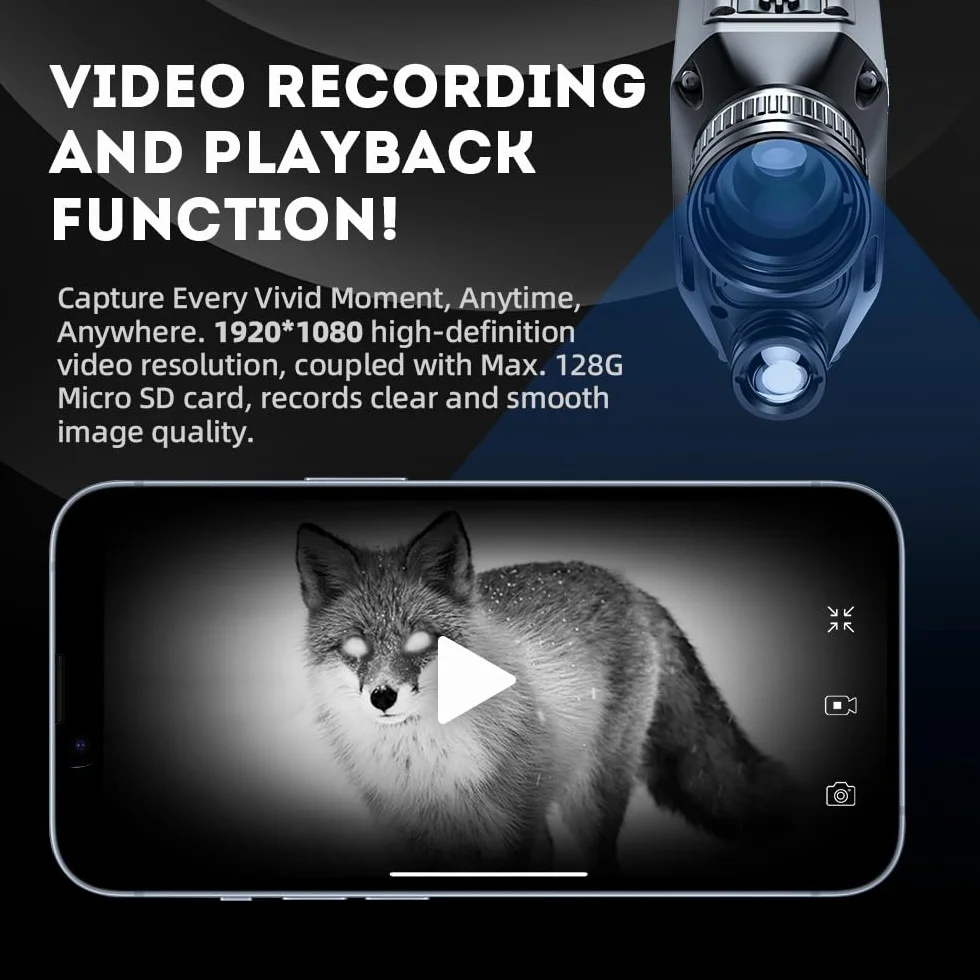 PARD Visione notturna monoculare, occhiali digitali visore notturno per osservazione della fauna selvatica, caccia e attività all'aperto. Illuminatore IR da 200 m, foto e video, WiFi. NV009-850nm