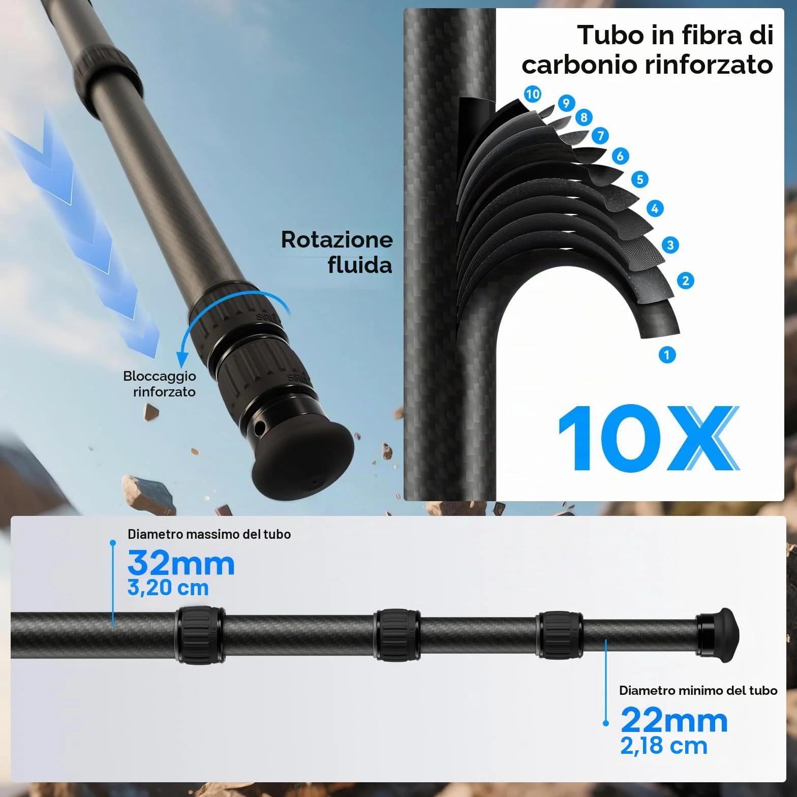 SIRUI Heavy-Duty Treppiede per Fotocamera in Fibra di Carbonio, 152CM Treppiede Professionale con 360° Testa a Sfera a Baricentro Basso, Leggero e Portatile, Carico Fino a 20KG, AM-324S+G1