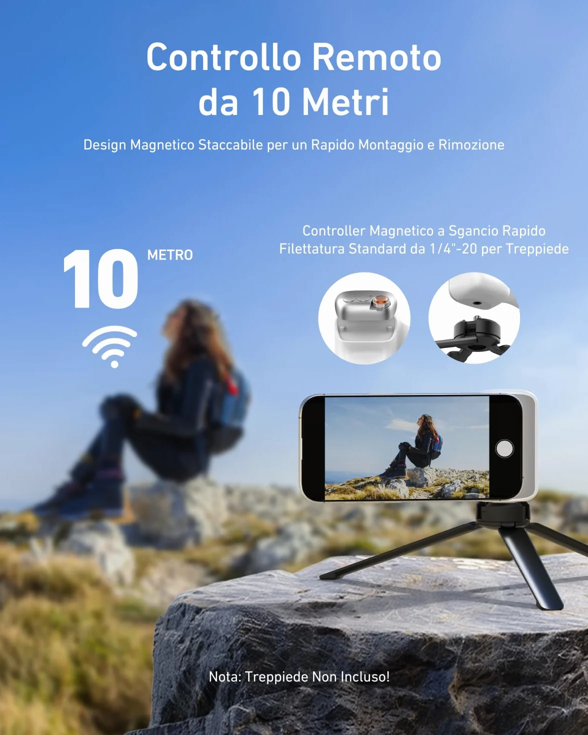 TELESIN Fun Shot Impugnatura Smartphone, Magnetica Impugnatura per Smartphone con Telecomando Bluetooth Staccabile, Filettatura da 1/4, Compatibile con iPhone & Android, Selfie Vlog