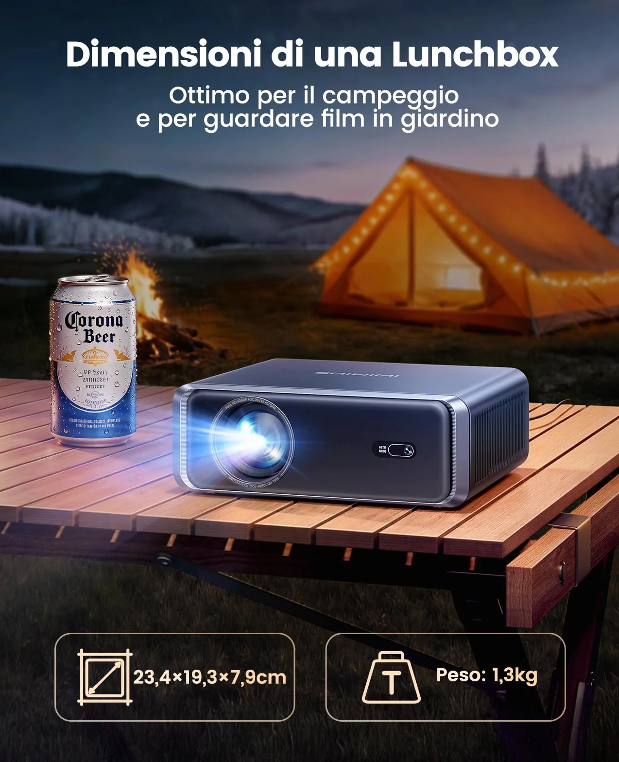 Proiettore 4K 1000ANSI Auto Focus Keystone WiFi6 Bluetooth5.3 Portatile 1080p Nativo HDMI ARC Nero