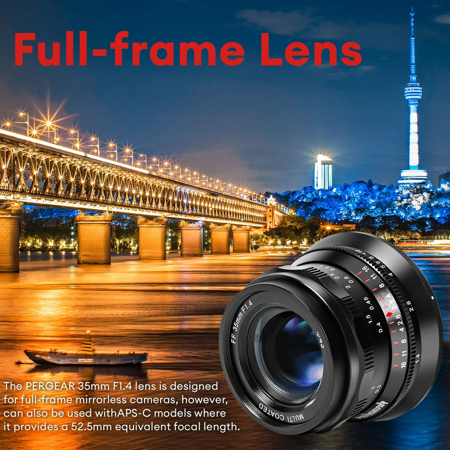 PERGEAR 35mm F1.4 Full-Frame Obiettivo con messa a fuoco manuale, compatibile con fotocamere Sony E-Mount A7RIII A7RIV A7S A7SII A7SIII A9 A7C A6400 A6000 A6600 A6100 A6500 A6300