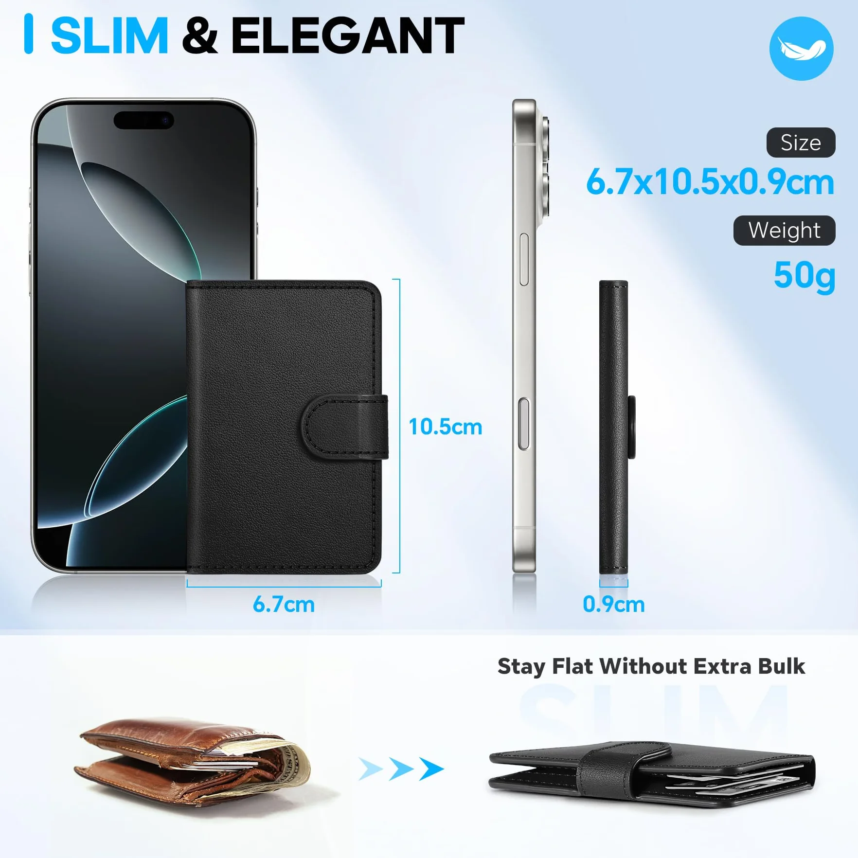 SHIELDON Porta Carte Adesivo Portafoglio Magnetico in Vera Pelle [Blocco RFID] [Slot per Carte] Porta-Carte Adesivi, Portafoglio Leather Phone Wallet per iPhone 16/15/14/13/12 – Nera