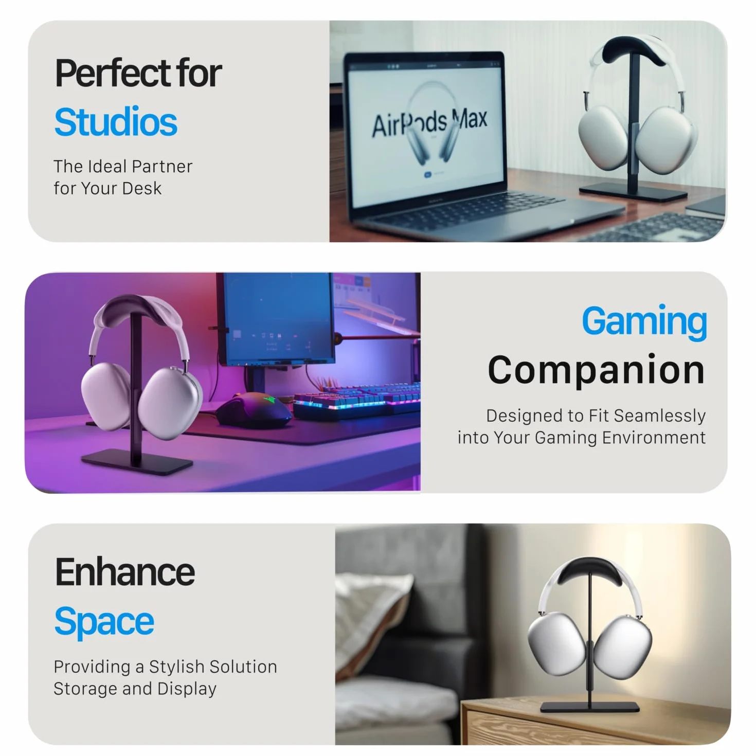 Stand per AirPods Max con Modalità Sleep, Supporto cuffie da scrivania in Alluminio, Base antiscivolo, Superficie antigraffio, Compatibile con altre cuffie (Nero)