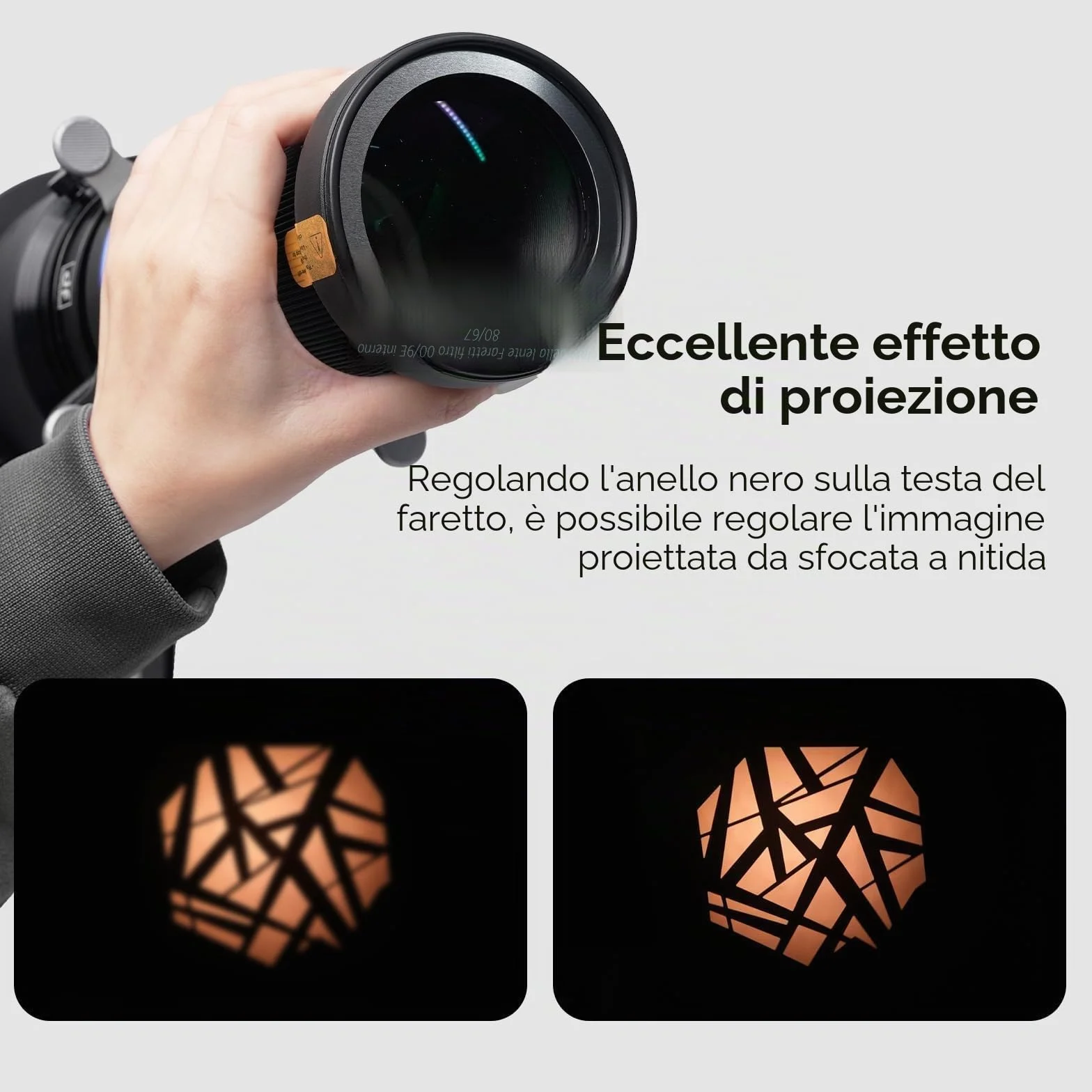 Proiettore Gobo con Snoot Spotlight con Attacco Bowens - Compatibile con Aputure Amaran 60d, Amaran 100X/D 200D/X, 150c/300c, 600x Pro, Storm 400x, Godox SL60, ecc. 5 Filtri Colorati, 30 Gobo