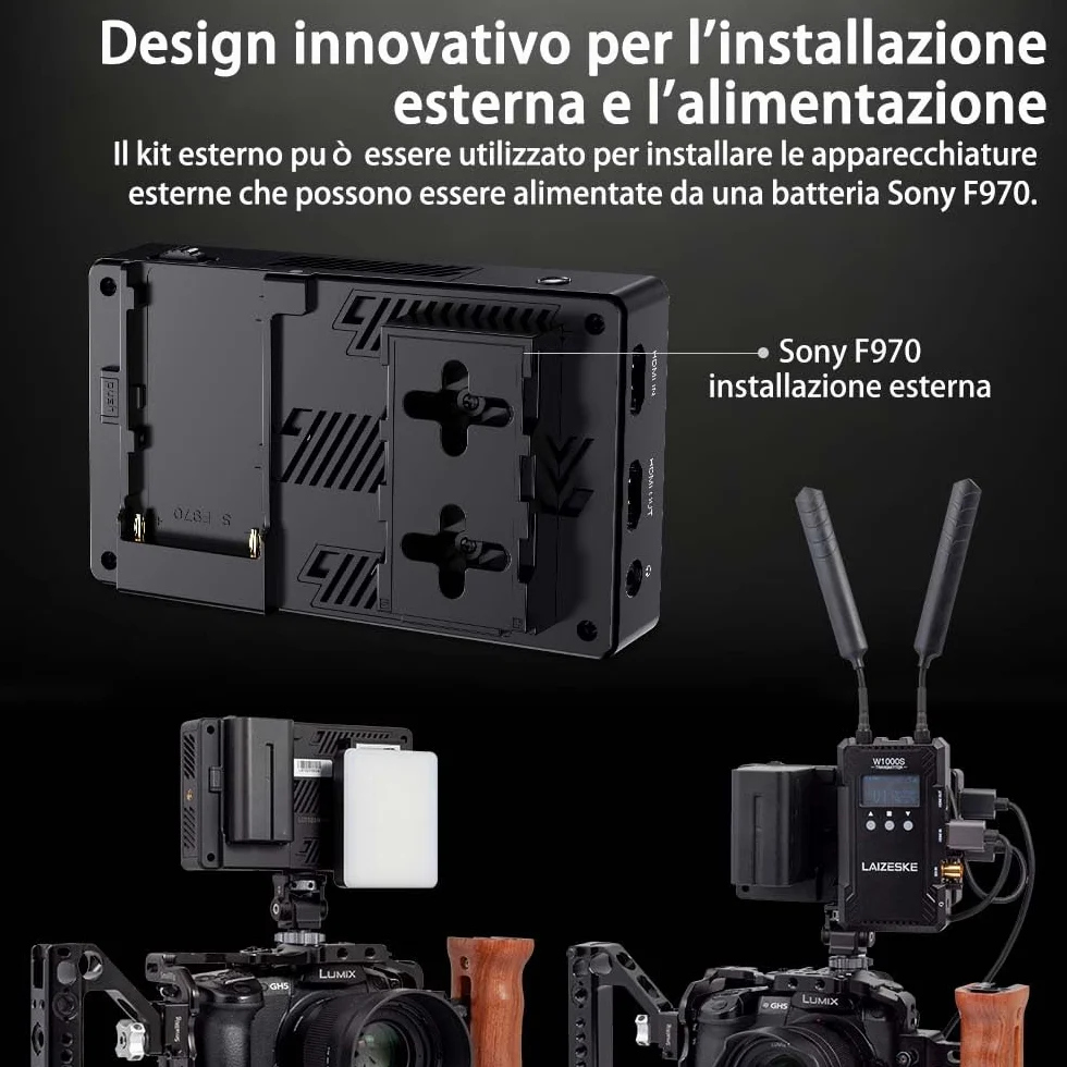 FEELWORLD LUT5 5.5" Ultra Bright 3000nit Touchscreen DSLR Live Monitor con alimentazione esterna F970 e kit di montaggio 4K HDMI Input Output 1920X1080 IPS Panel
