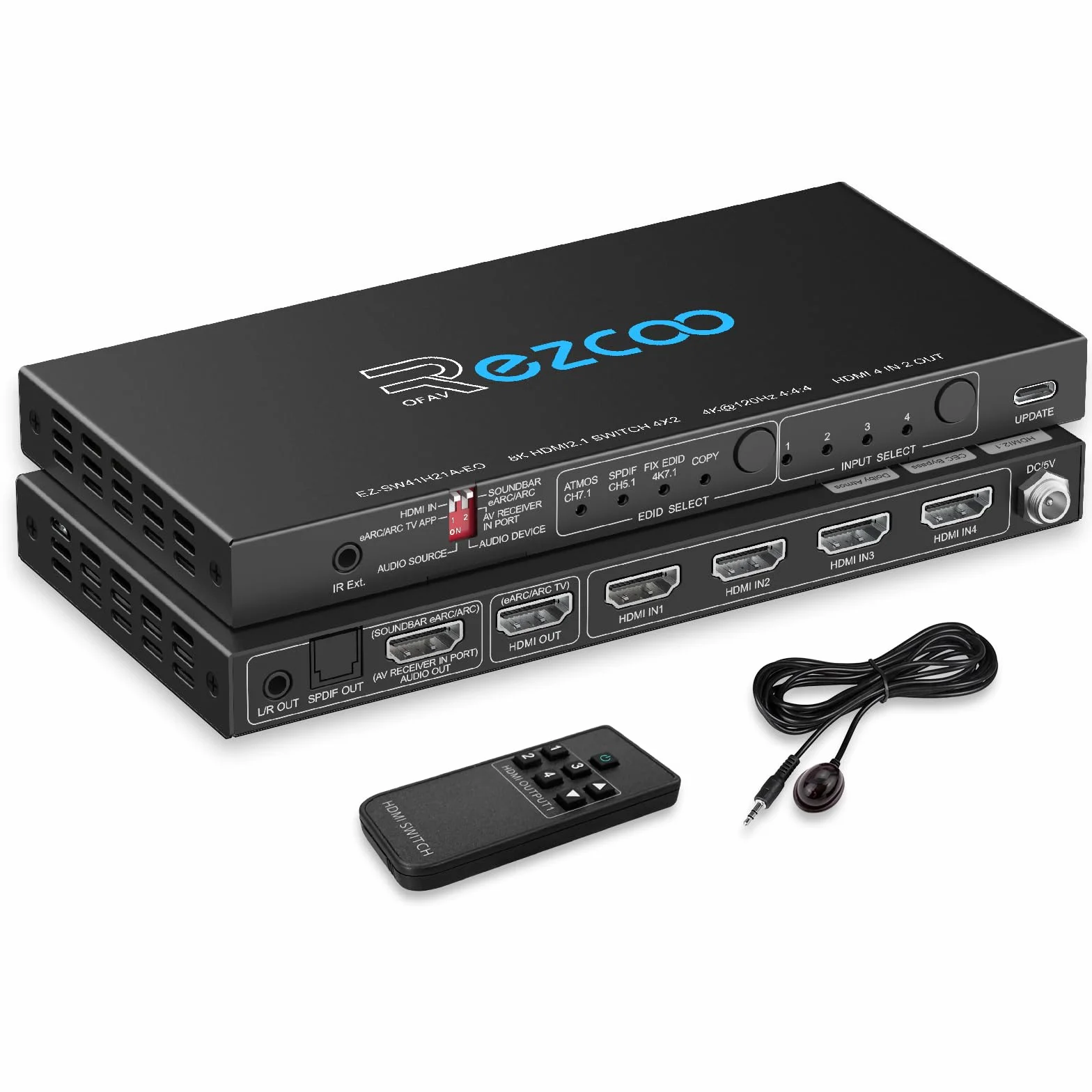 HDMI 2.1 eARC Switch 4K 120Hz 4x1 Estrattore Audio VRR ALLM HDCP2.3 ARC HDR10 Ottico SPDIF Ottico e Uscita Audio da 3.5mm, Commutatore HDMI 4 IN 1 OUT Telecomando IR Dolby Digital EDID per PS5 XBOX NV