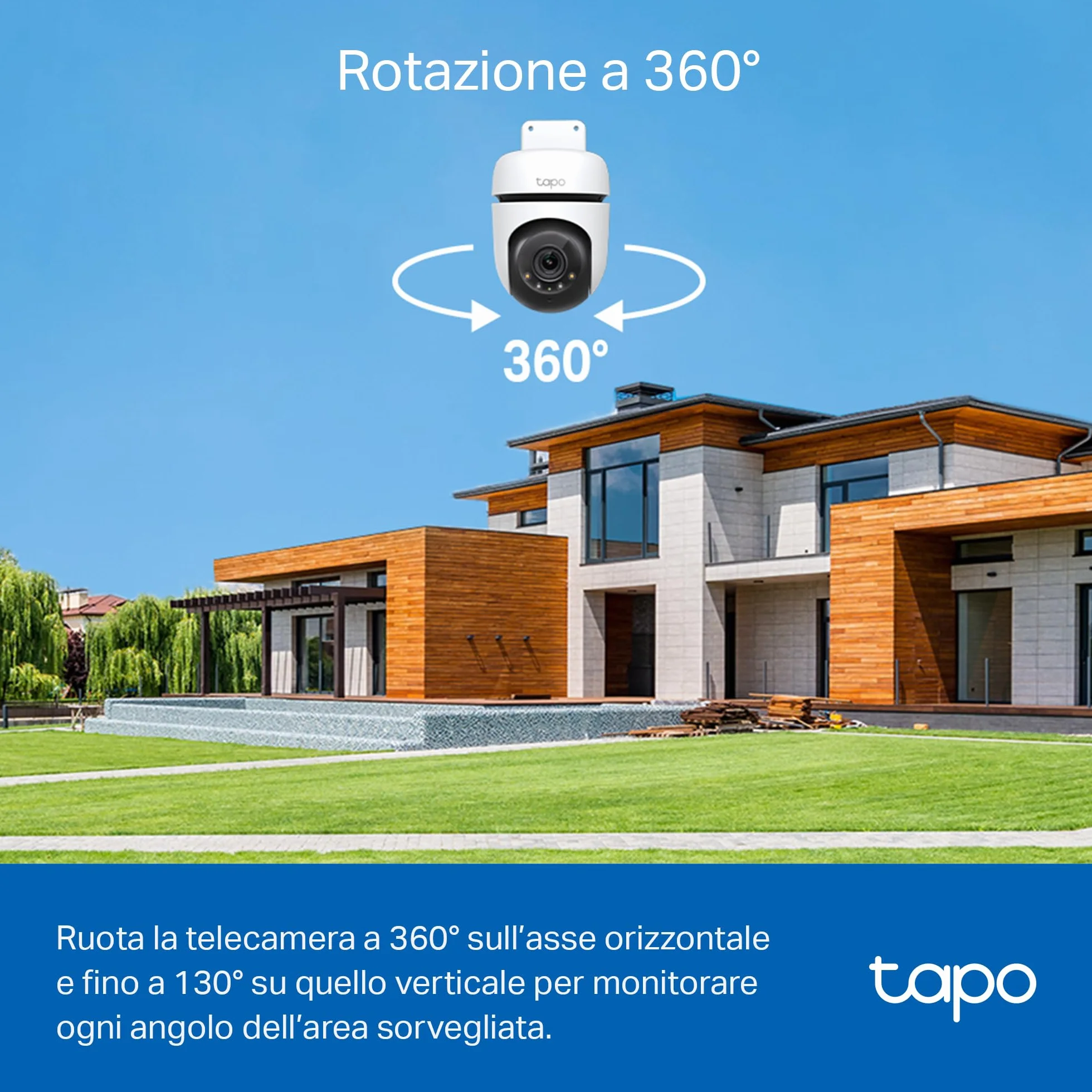 Tapo C510W Telecamera WiFi da esterno 2K 3MP, visione a 360°, IP65, impermeabile, sorveglianza IP