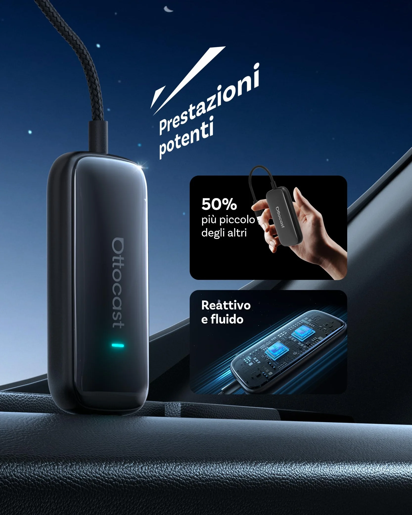 2026 Nuovo OTTOCAST Play2video Ultra, Adattatore CarPlay & Android Auto Wireless con YouTube Netflix, Plug & Play Chip 5G, WiFi6, 4GB+32GB Carplay AI Box per auto con CarPlay cablato dopo il 2016