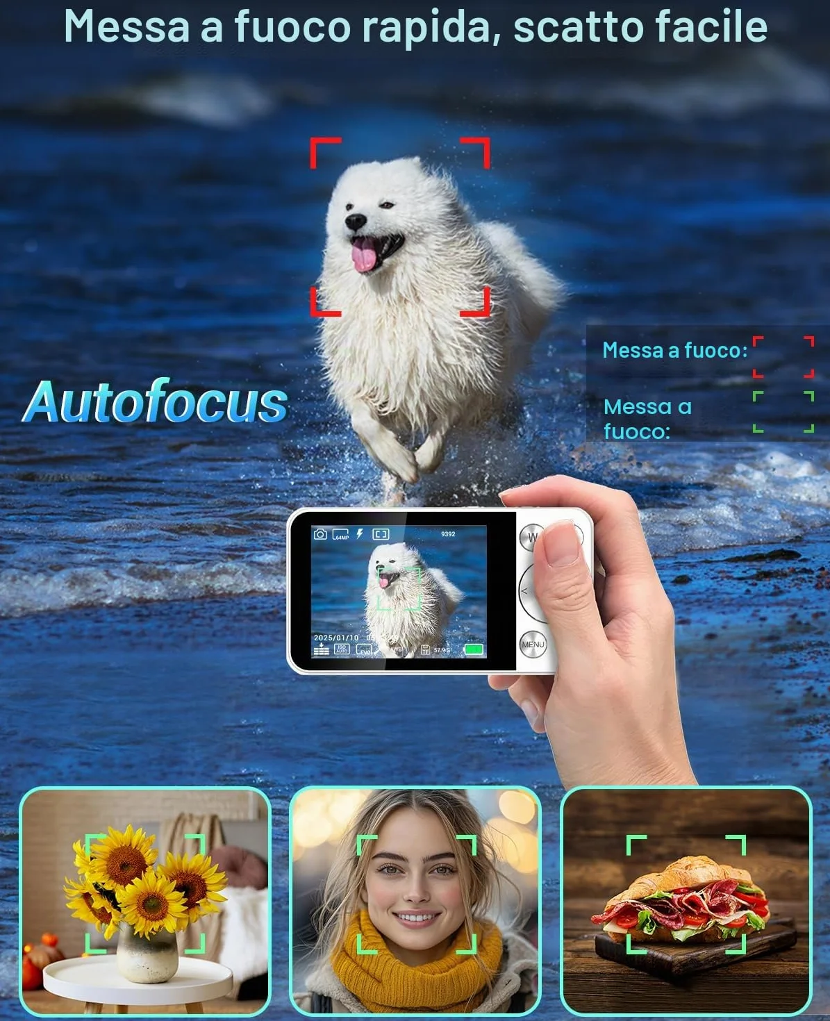 Macchina Fotografica Digitale 4K 64MP, Wevoor 64GB Fotocamera Digitale con 2,8” Schermo, Zoom Digitale 18x, 2000mAh Fotocamera Compatta, Digital Camera per Principianti Bambini Adolescenti - Bianco