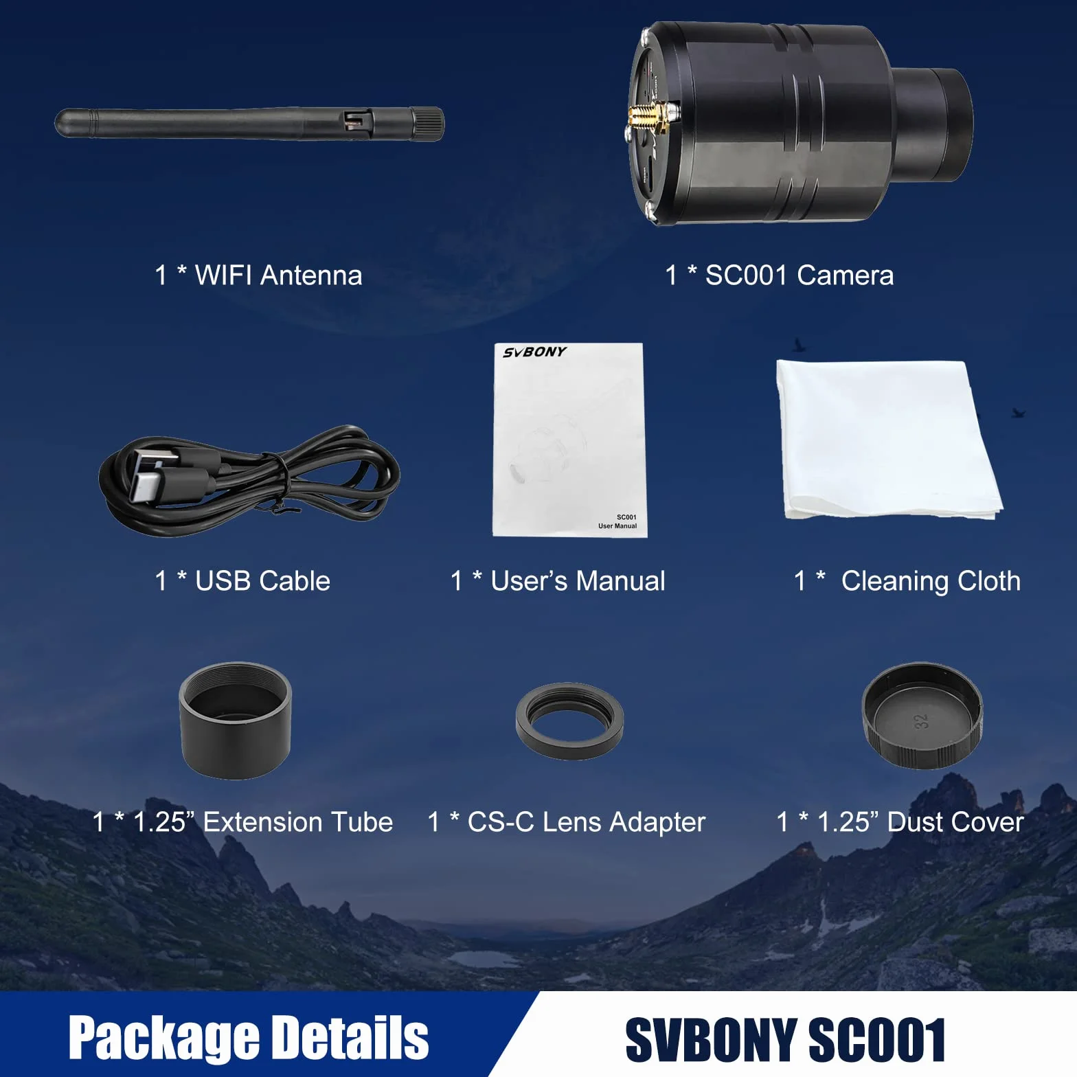 Svbony SC001 Telecamera WiFi Spectative Camera 2MP 1080P Wireless con scheda TF 32GB Telecamera oculare elettronica con supporto da 1,25" per fotografia di uccelli natura