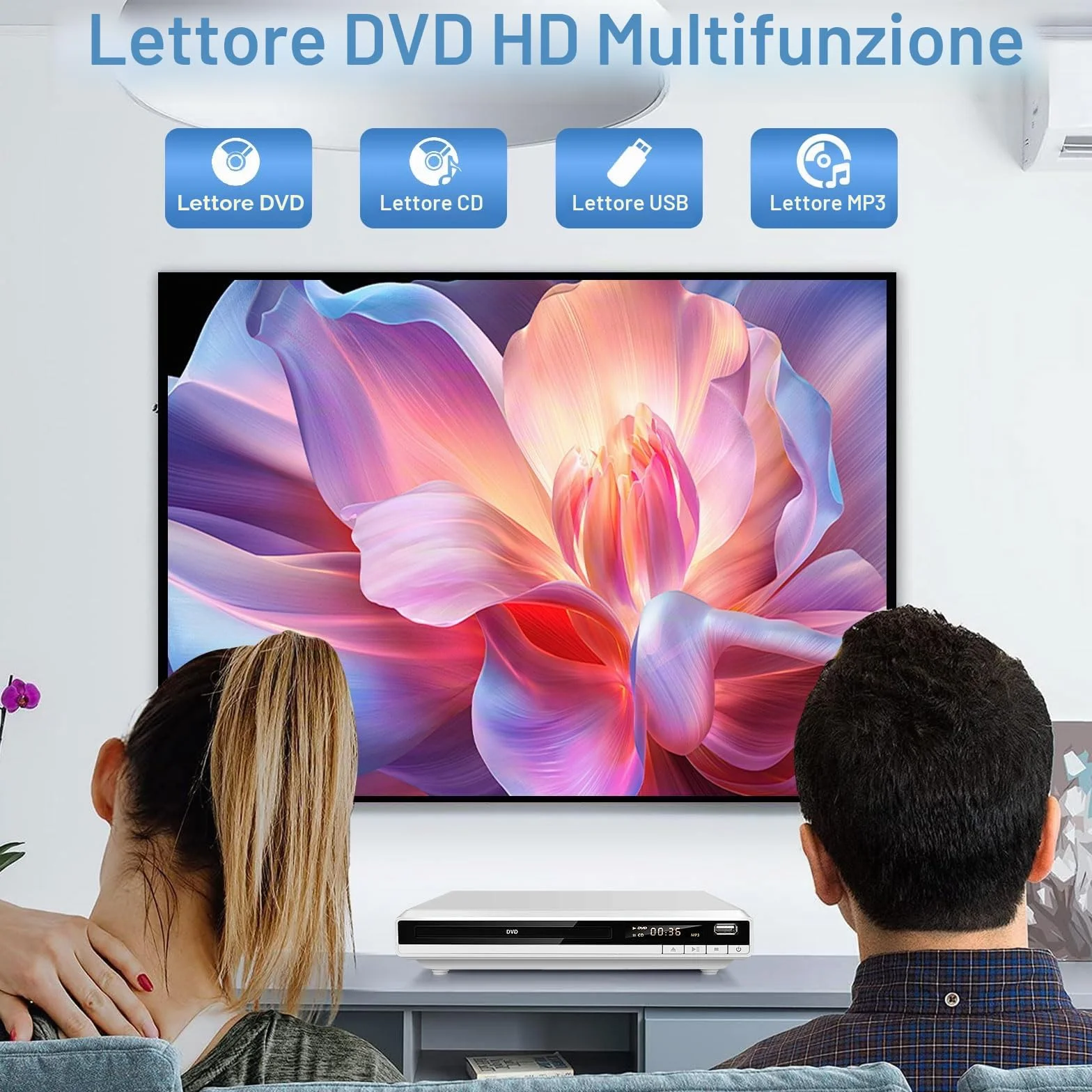 Lettore DVD Multiregione con HDMI per TV | JOVELL Riproduttore CD MP3 con Ingresso USB | Include Telecomando e Cavi HDMI/RCA | Perfetto per Film Familiari, Riproduce Tutte le Regioni (Bianco)