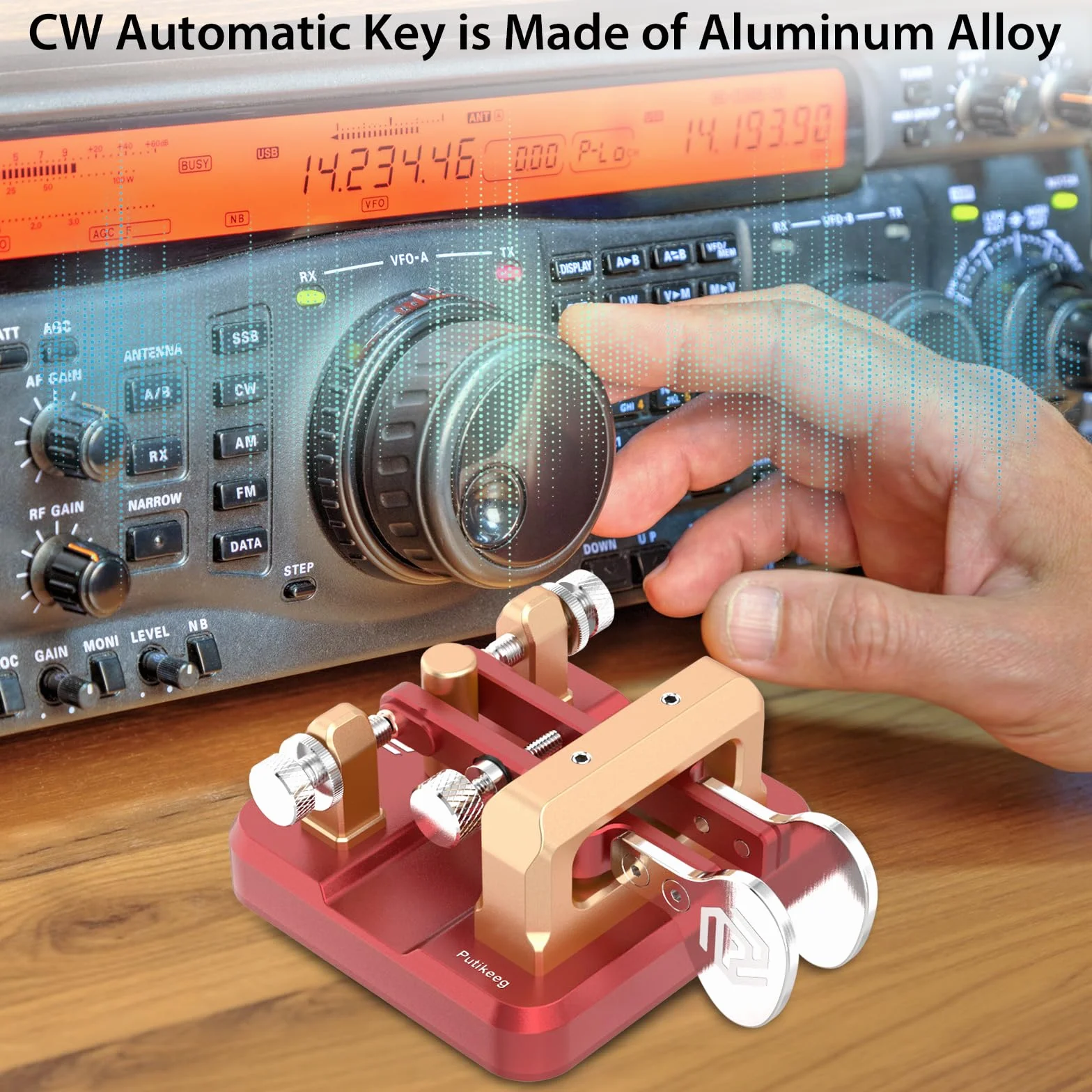 CW Key Automatic Morse - Morse Code Keyer Morse Telegraph Key Lambic Double Paddle Morse Code Key Lega di Alluminio CW Morse Code Key Base Quadrata - Rosso Oro